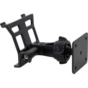 The Power Vision 3 Mount Kit Universal by Dynojet is a black, adjustable bracket with a rectangular base and arm, featuring a swivel joint for angle adjustment—ideal as a claw mount or adapter for securely holding devices.