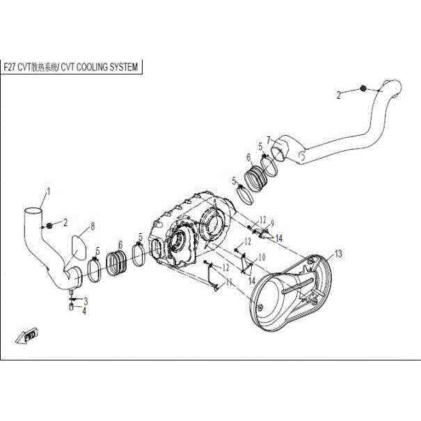 An Image of a genuine CFMOTO Parts Schematic Diagram showing the group - CVT COOLING SYSTEM - 2016 CFMOTO CFORCE 500 SWB
