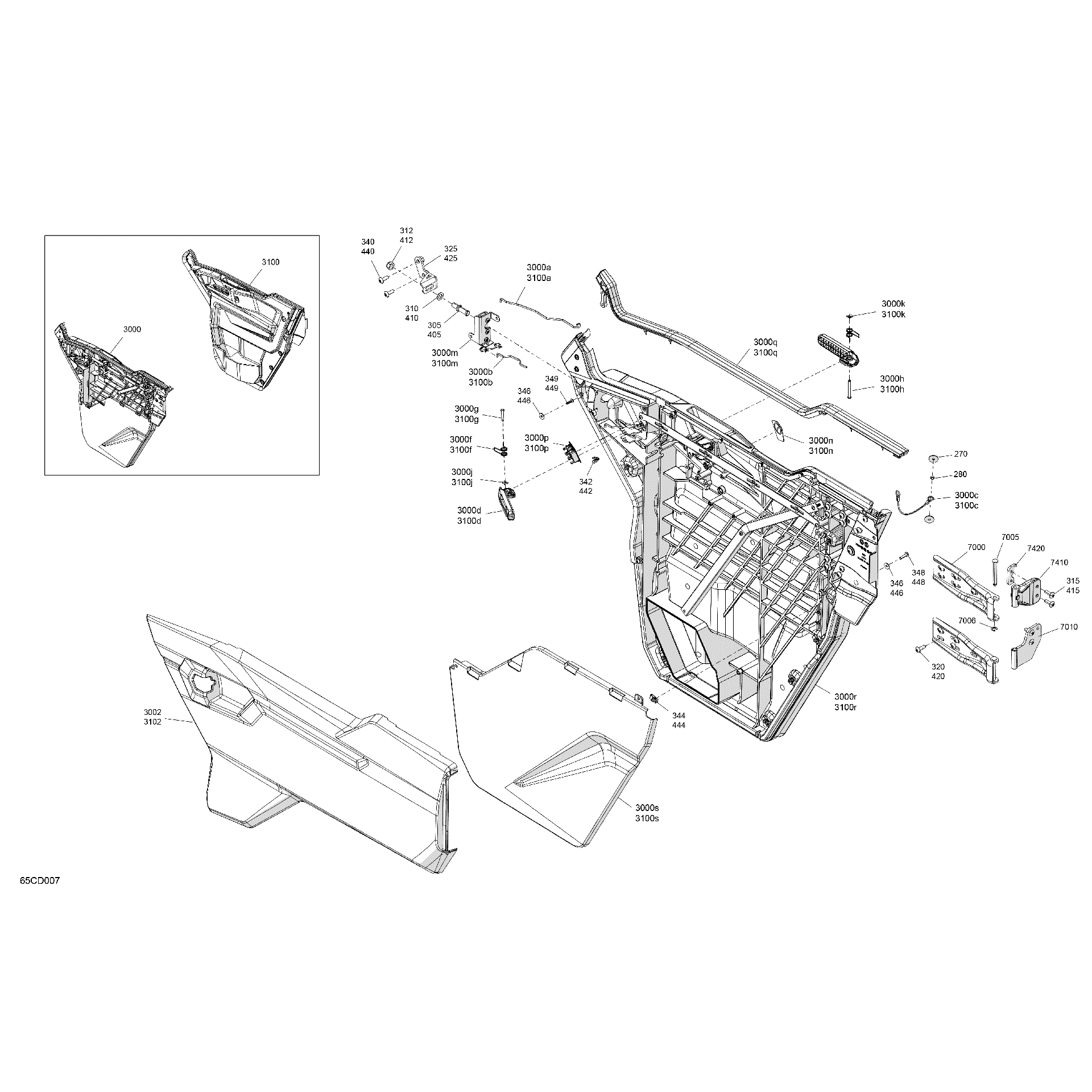 An Image of a Genuine Can-Am Parts Schematic Diagram showing the schematic - ENCLOSURE CAB - DOORS