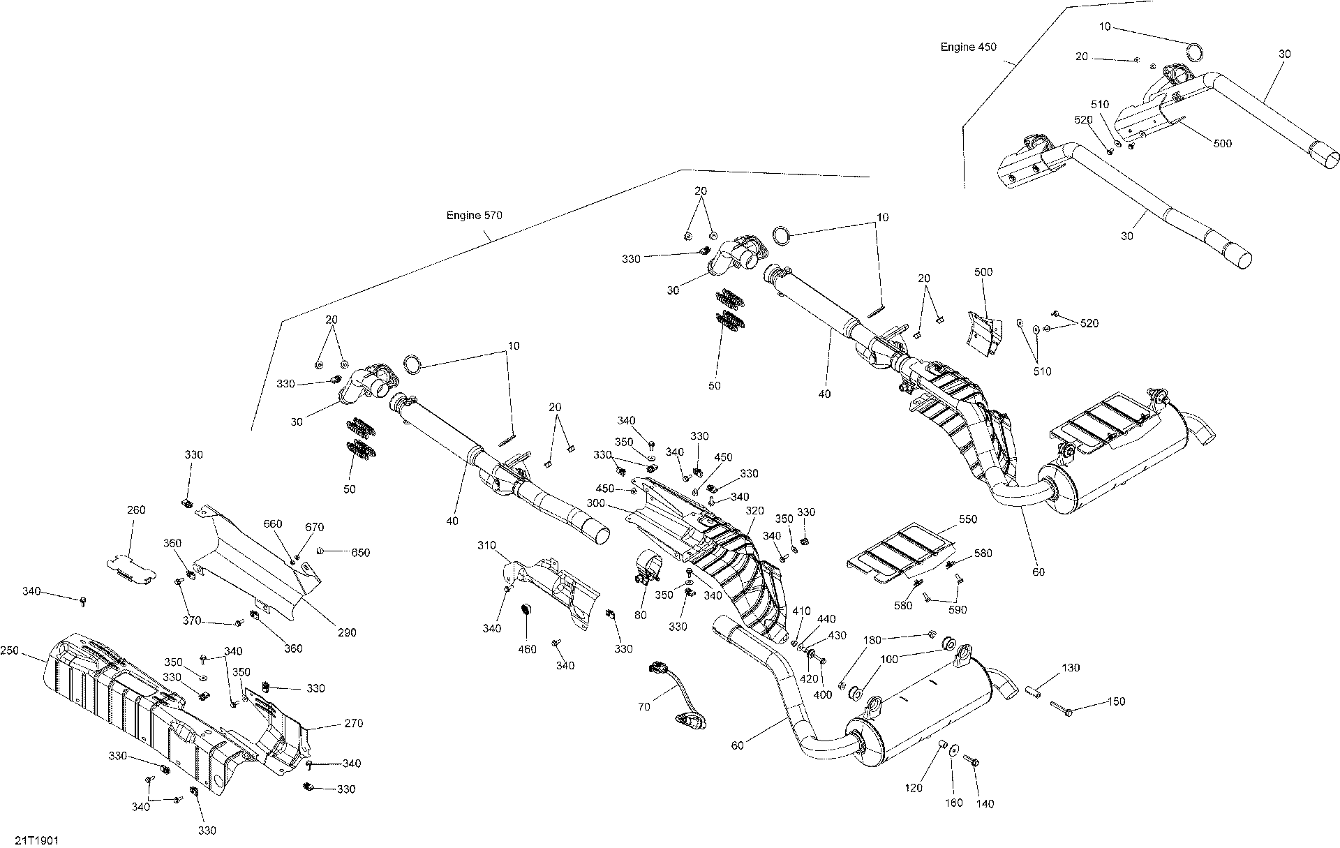 An Image of a Genuine Can-Am Parts Schematic Diagram showing the schematic - EXHAUST - 450 EFI