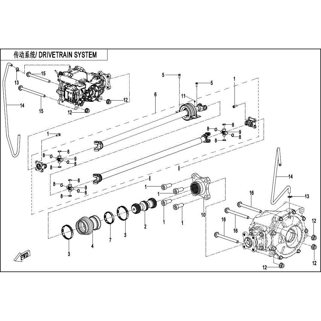 An Image of a Genuine CFMOTO Parts Schematic Diagram showing the schematic - DRIVETRAIN SYSTEM - 2025 CFMOTO UFORCE 1000 XL