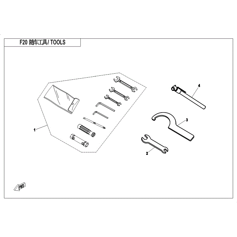 An Image of a genuine CFMOTO Parts Schematic Diagram showing the group - TOOLS - 2018 CFMOTO CFORCE 500 HO