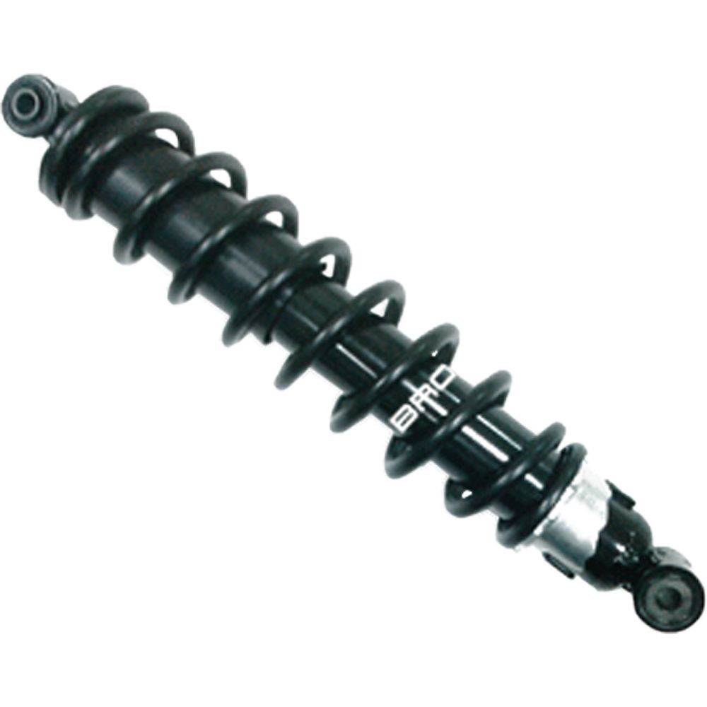 The Kawasaki Brute Force UTV/ATV Front Gas Shock by Bronco features a black coilover with a tightly wound spring and metal ends, perfect for durable suspension on your ATV or UTV. Shown against a white background.