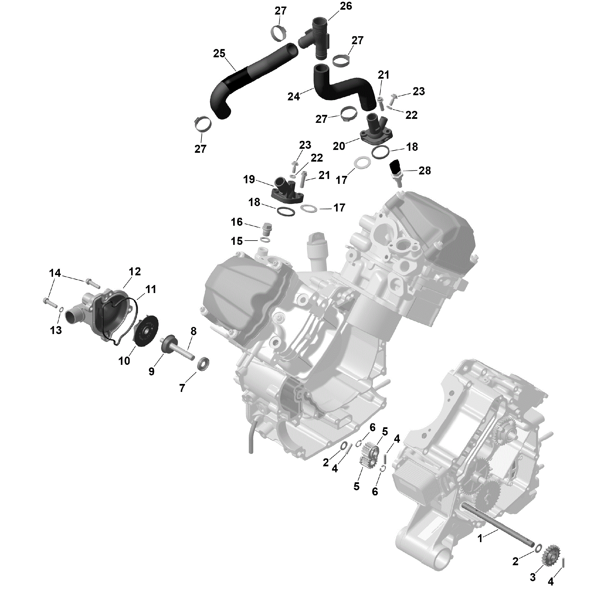 An Image of a Genuine Can-Am Parts Schematic Diagram showing the schematic - ROTAX - ENGINE COOLING