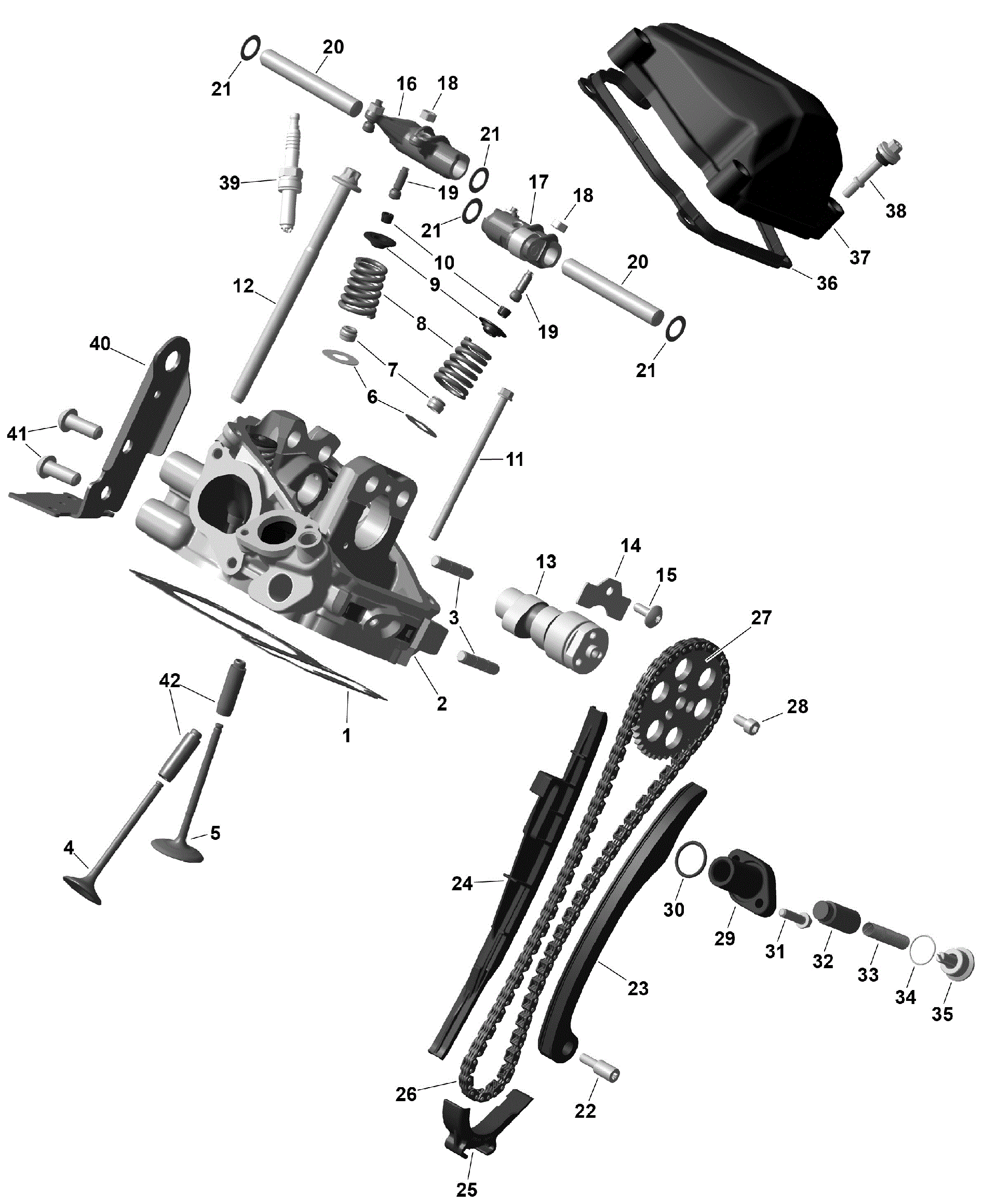 An Image of a Genuine Can-Am Parts Schematic Diagram showing the schematic - ROTAX - REAR CYLINDER HEAD