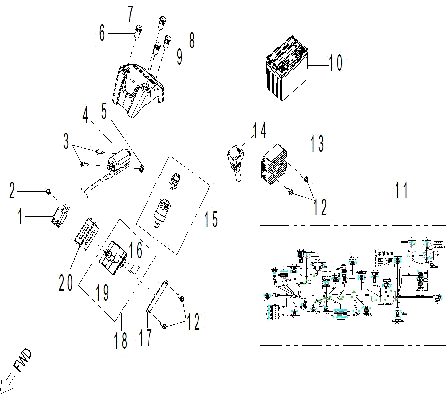 An Image of a Genuine Can-Am Parts Schematic Diagram showing the schematic - ELECTRIC - ELECTRICAL PARTS 70