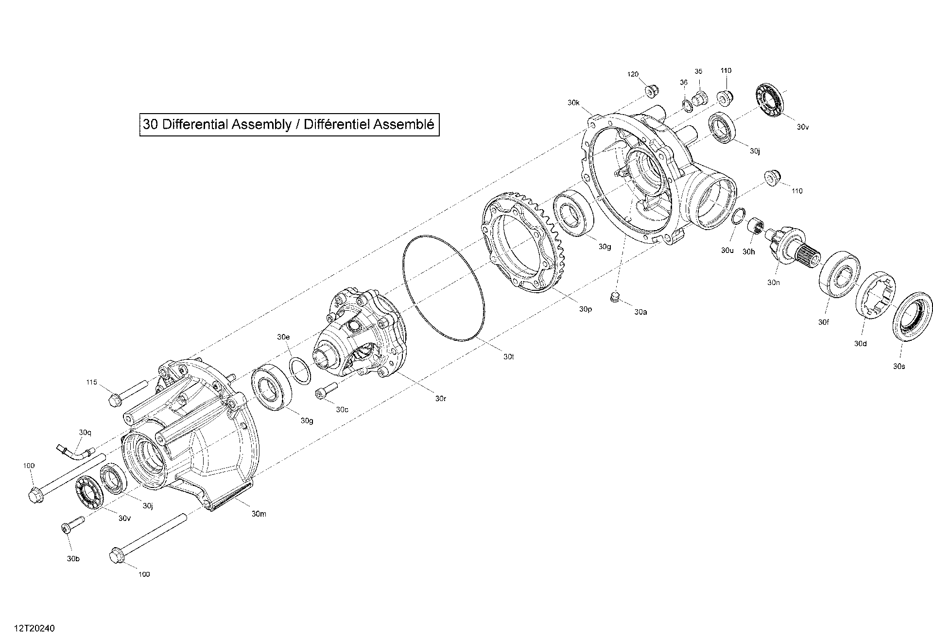 An Image of a Genuine Can-Am Parts Schematic Diagram showing the schematic - FRONT DRIVE - DIFFERENTIAL PARTS