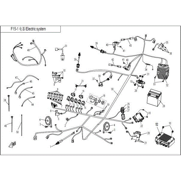 An Image of a Genuine CFMOTO Parts Schematic Diagram showing the schematic - ELECTRIC SYSTEM(2) - 2015 CFMOTO ZFORCE 800 Trail