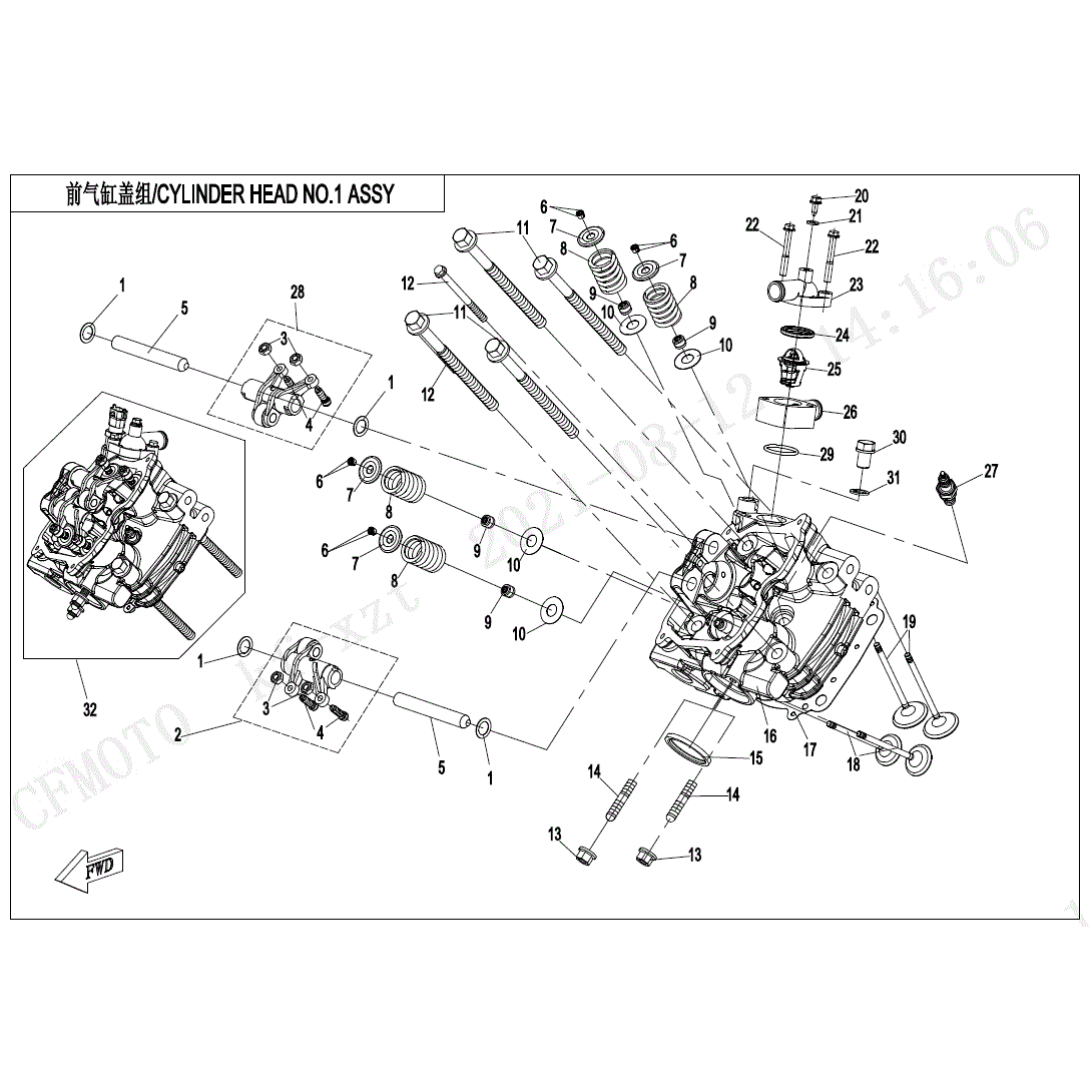 An Image of a genuine CFMOTO Parts Schematic Diagram showing the group - CYLINDER HEAD NO.1 ASSY - 2024 CFMOTO CFORCE 1000