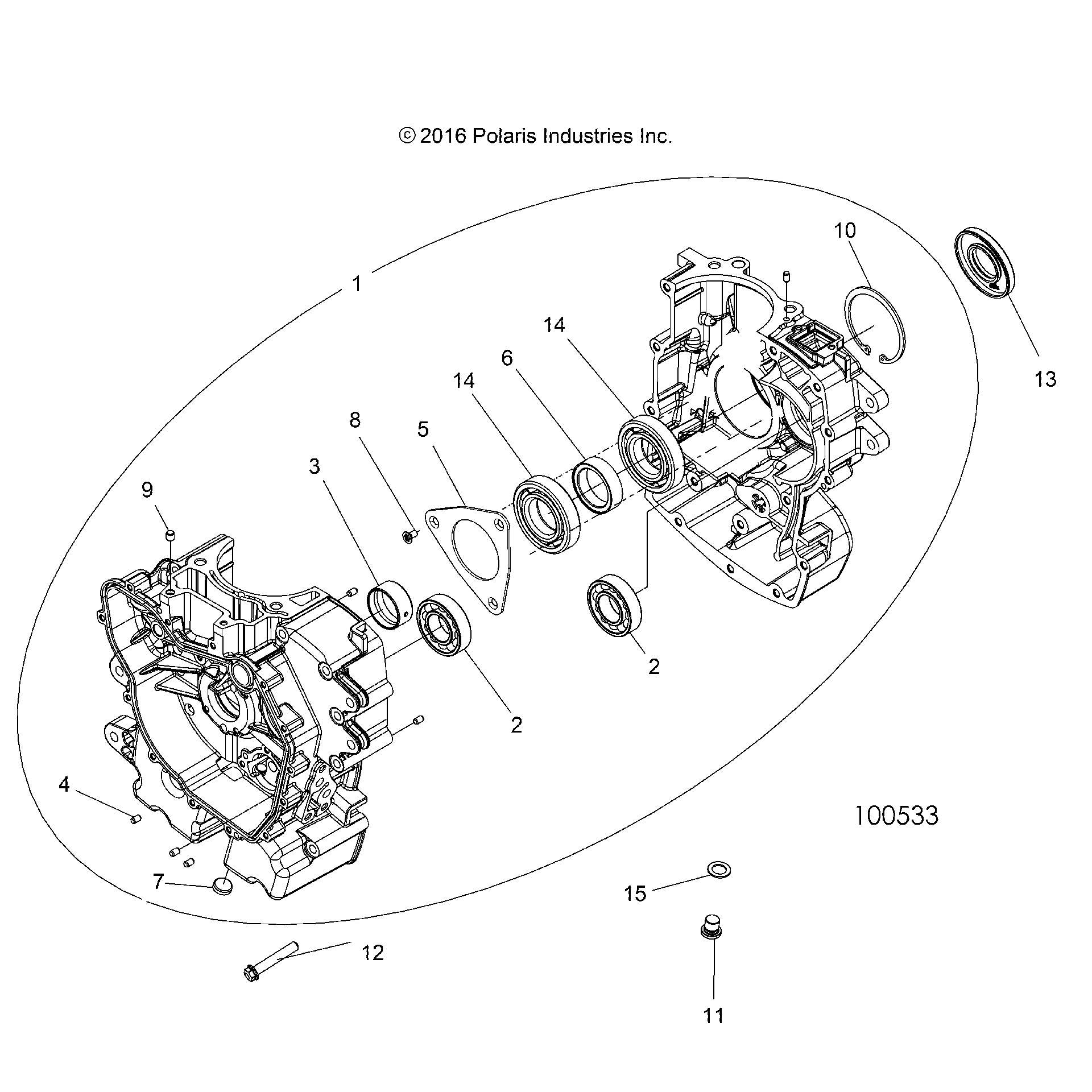 An Image of a Genuine Polaris Parts Schematic Diagram showing the schematic - ENGINE: CRANKCASE - 2017 POLARIS ACE 570 EFI