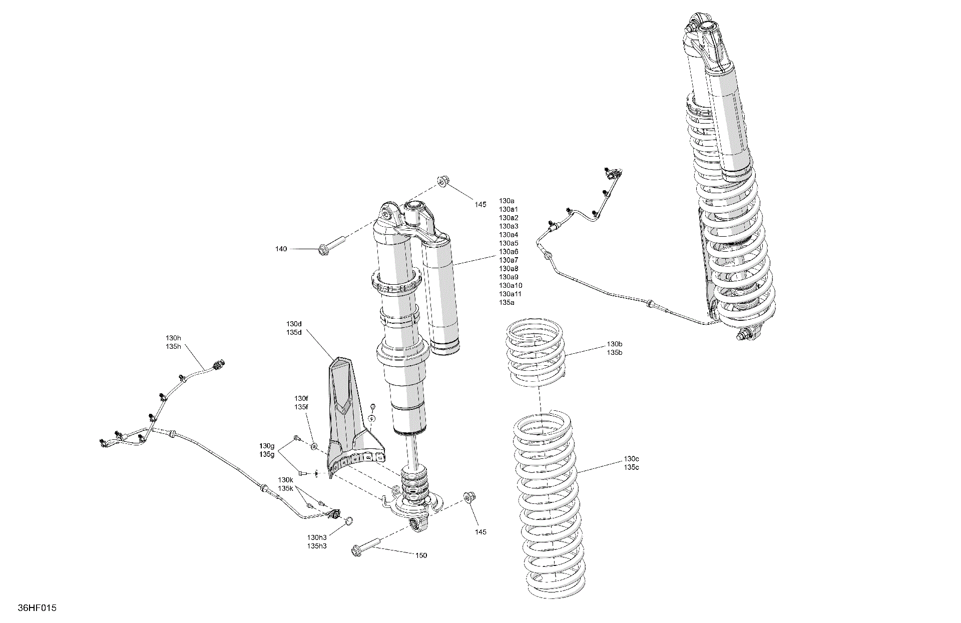 An Image of a Genuine Can-Am Parts Schematic Diagram showing the schematic - SUSPENSION - REAR SHOCKS