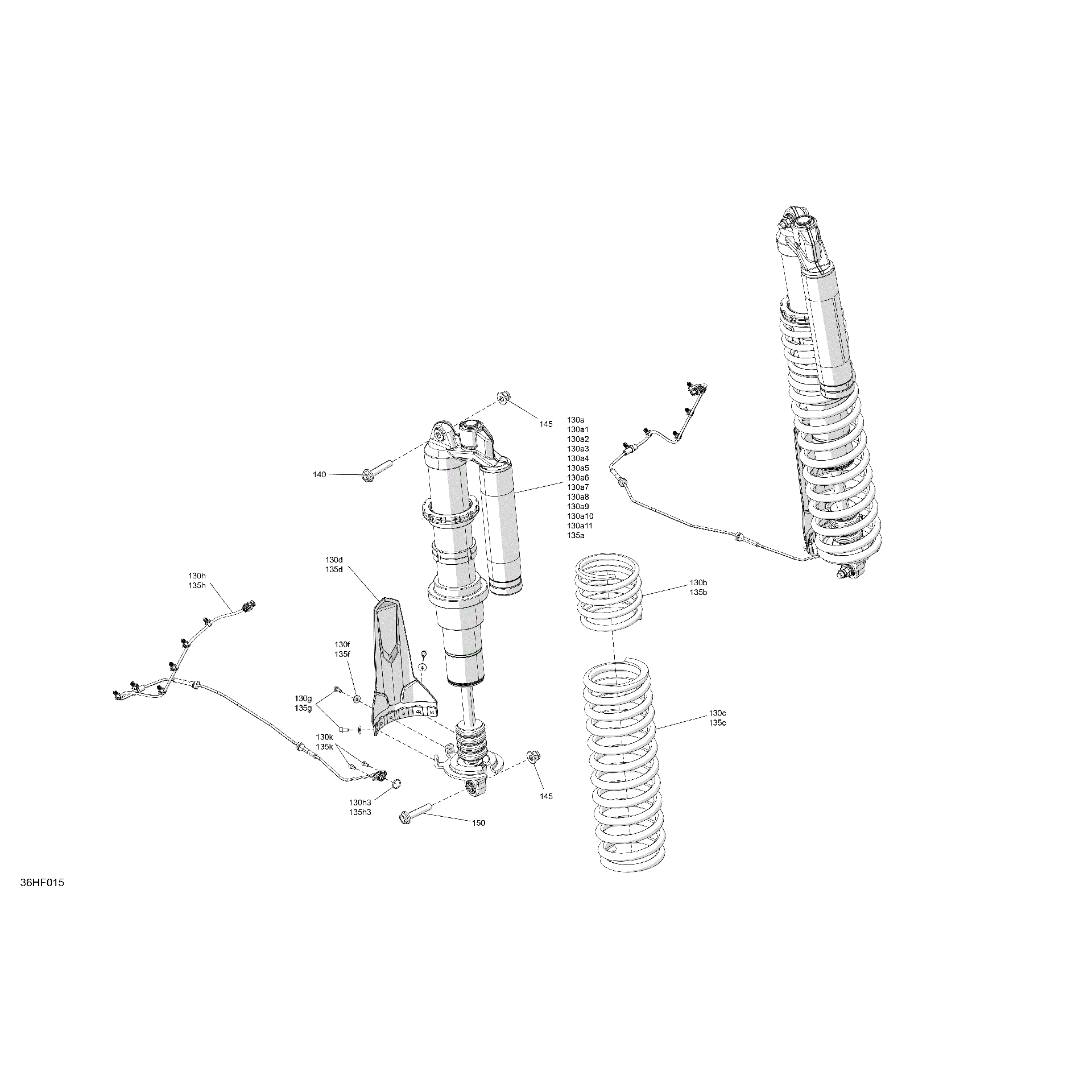 An Image of a Genuine Can-Am Parts Schematic Diagram showing the schematic - SUSPENSION - REAR SHOCKS