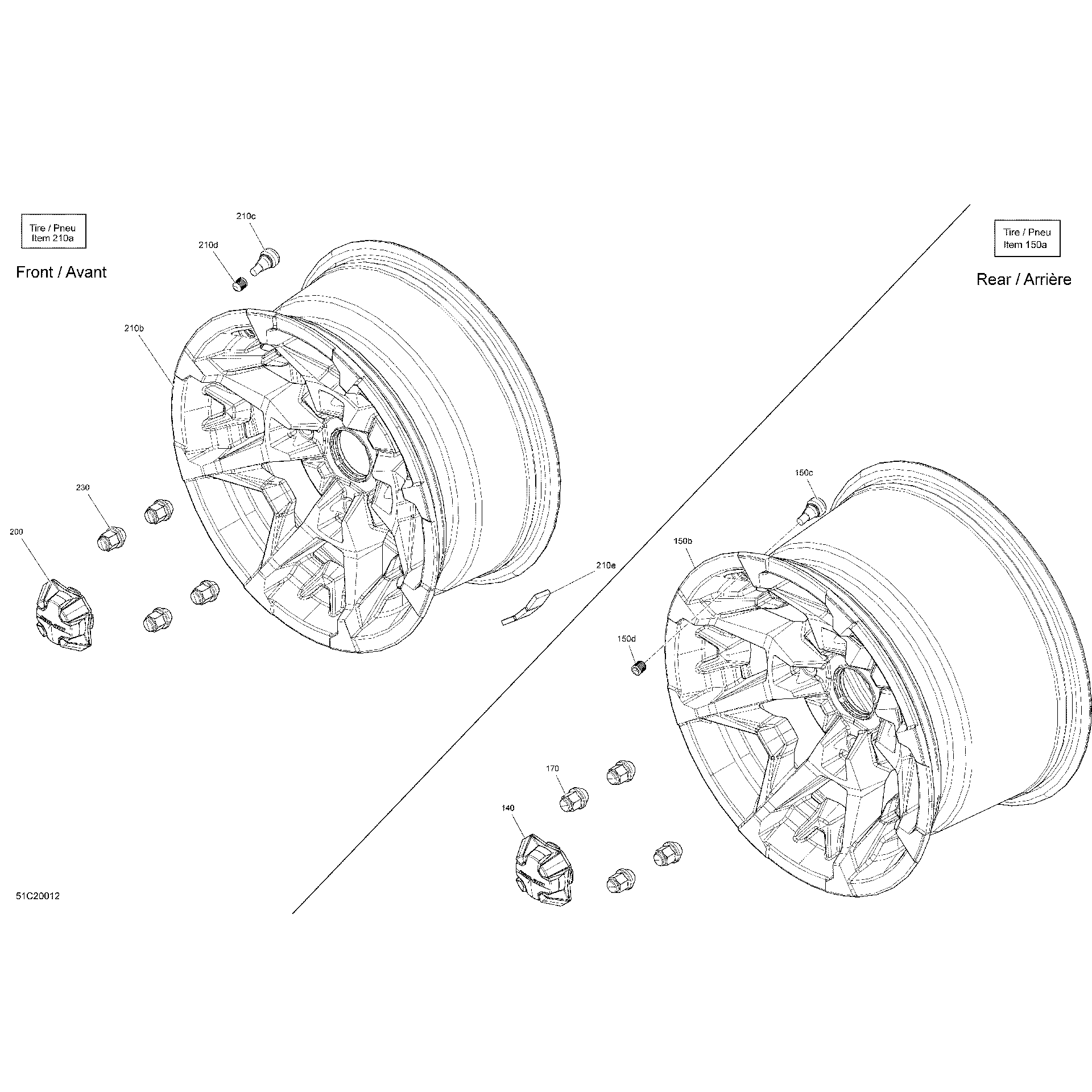 An Image of a Genuine Can-Am Parts Schematic Diagram showing the schematic - WHEELS - XT - LTD