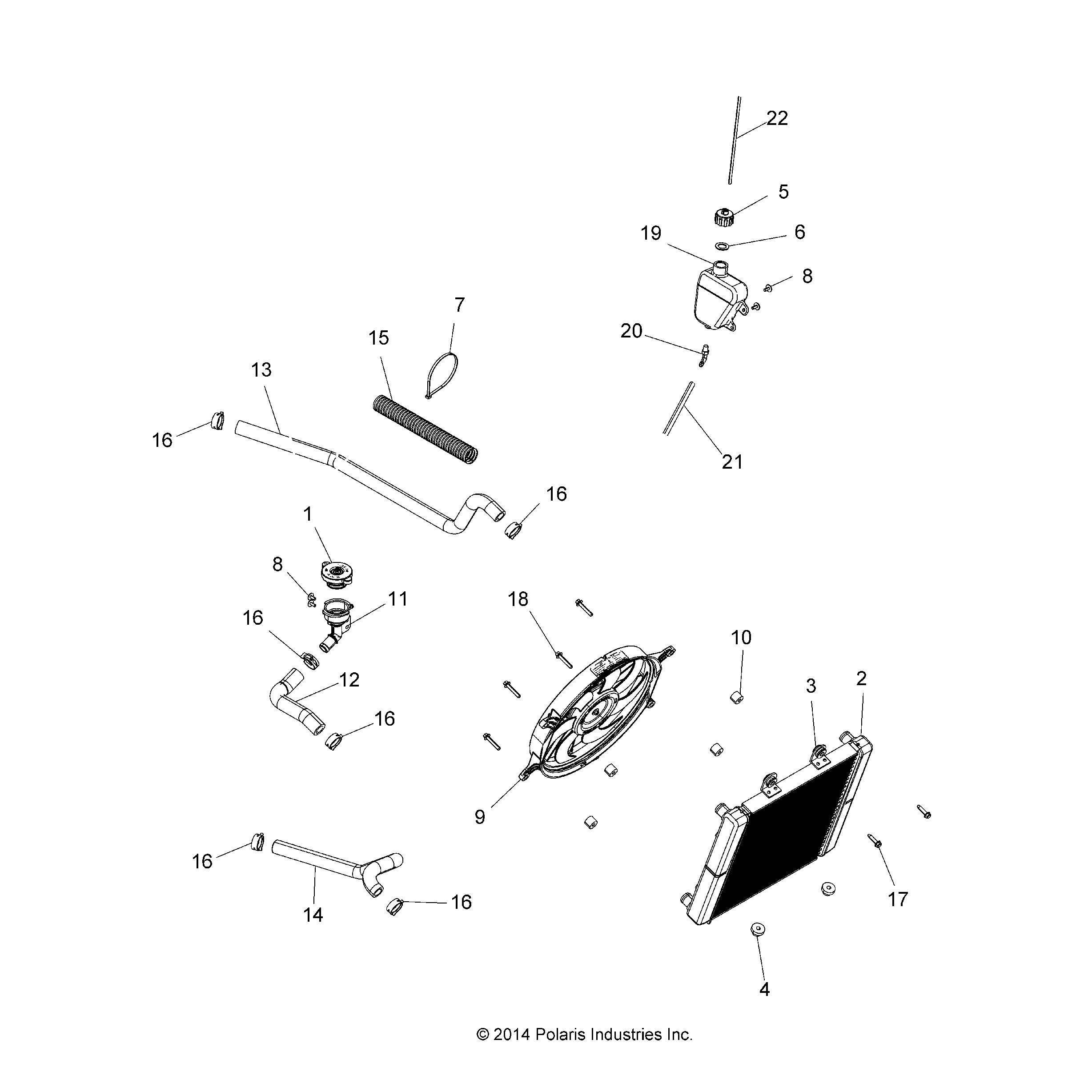 An Image of a Genuine Polaris Parts Schematic Diagram showing the schematic - ENGINE: COOLING SYSTEM - 2015 POLARIS SPORTSMAN ETX EFI