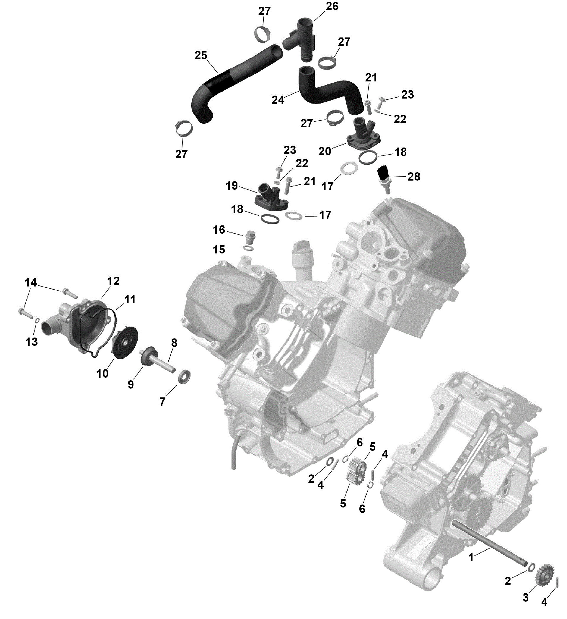 An Image of a Genuine Can-Am Parts Schematic Diagram showing the schematic - ROTAX - ENGINE COOLING