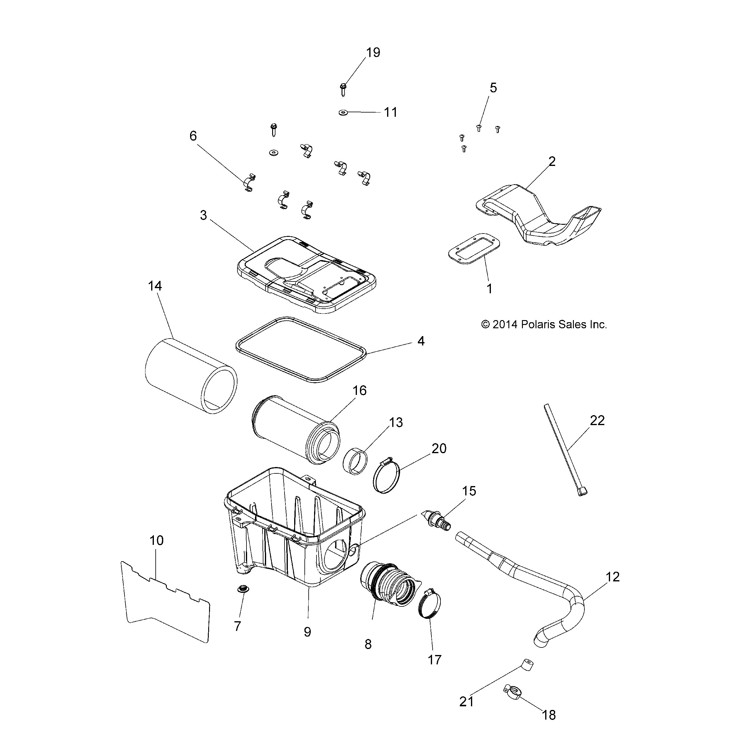 An Image of a Genuine Polaris Parts Schematic Diagram showing the schematic - ENGINE: AIR INTAKE SYSTEM - 2015 POLARIS SPORTSMAN 570 EFI EPS