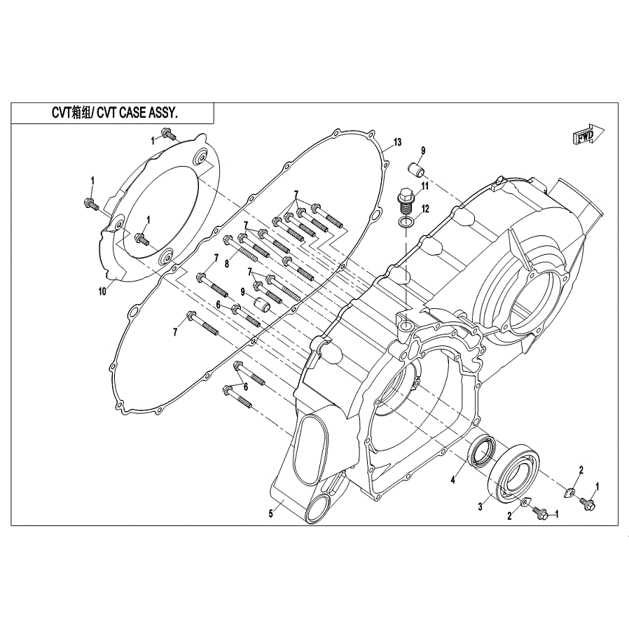 An Image of a Genuine CFMOTO Parts Schematic Diagram showing the schematic - CVT CASE ASSY. - 2019 CFMOTO ZFORCE 800 Trail