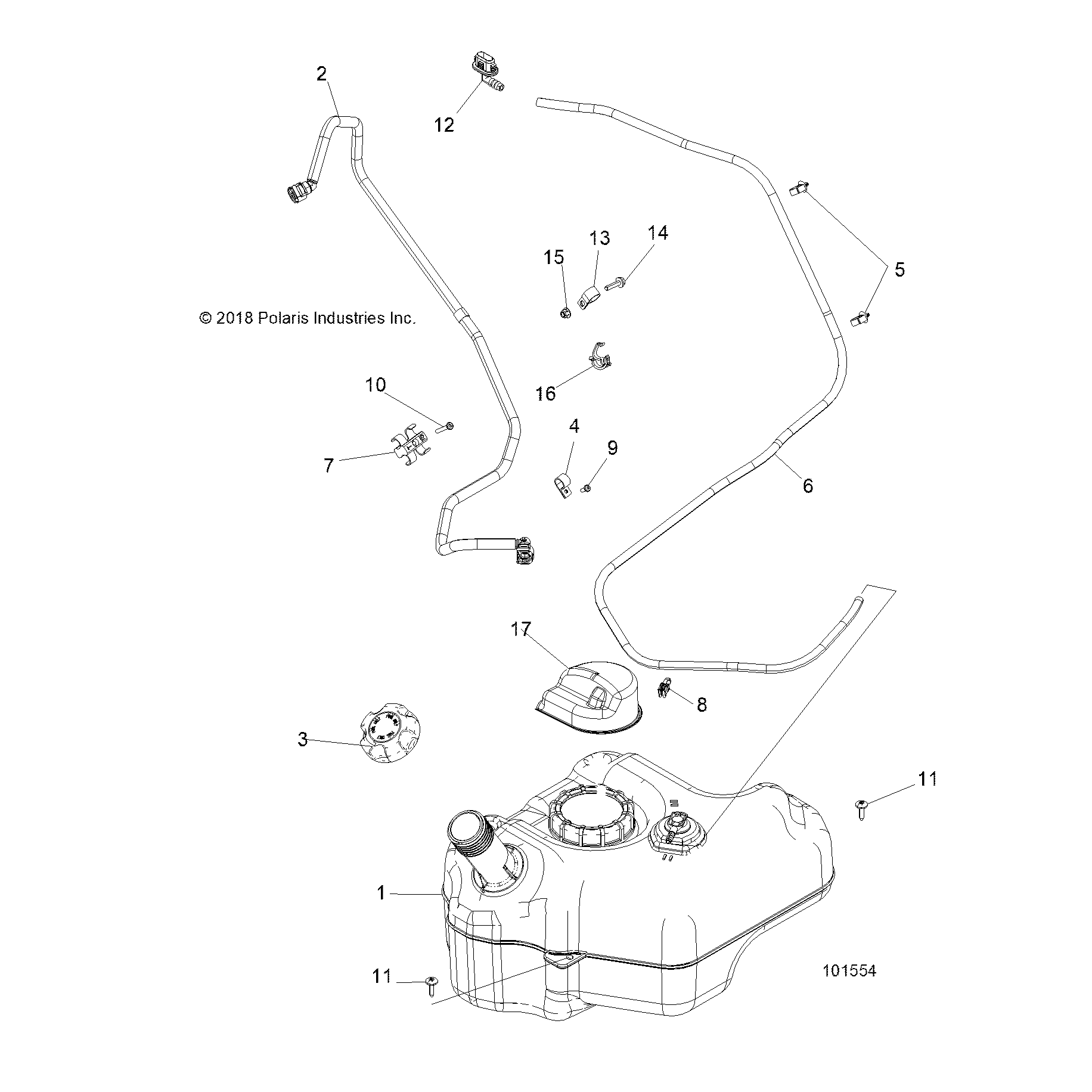 An Image of a Genuine Polaris Parts Schematic Diagram showing the schematic - BODY: FUEL TANK - 2019 POLARIS ACE 500 SOHC