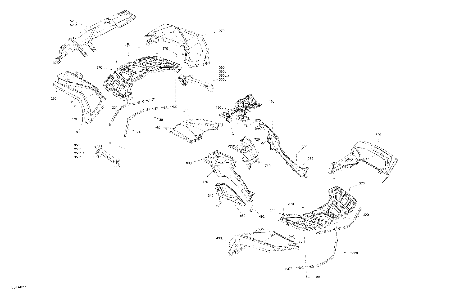 An Image of a Genuine Can-Am Parts Schematic Diagram showing the schematic - BODY - FENDER KIT