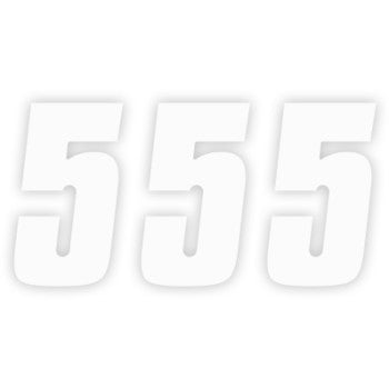 The FX Factory Number 5 White 6 by Factory Effex is shown as large, bold, white high-gloss vinyl numbers 555 in a row on a light background with a subtle shadow adding depth.