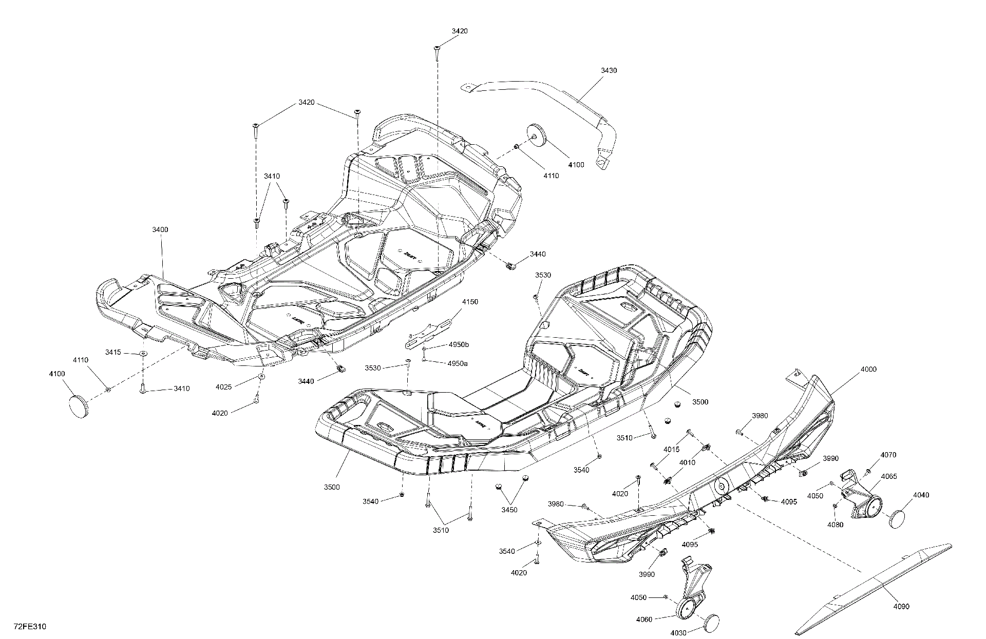 An Image of a Genuine Can-Am Parts Schematic Diagram showing the schematic - BODY - REAR SECTION