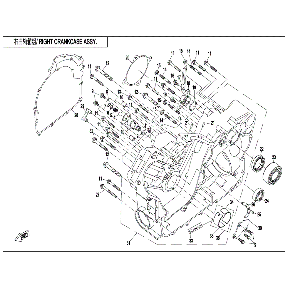 An Image of a Genuine CFMOTO Parts Schematic Diagram showing the schematic - RIGHT CRANKCASE ASSY.(2) - 2022 CFMOTO ZFORCE 800 EX