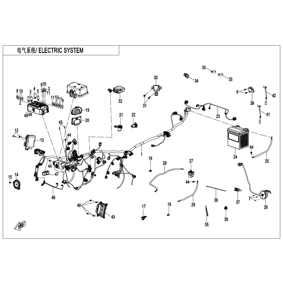 An Image of a genuine CFMOTO Parts Schematic Diagram showing the group - ELECTRIC SYSTEM - 2025 CFMOTO CFORCE 1000 OVERLAND
