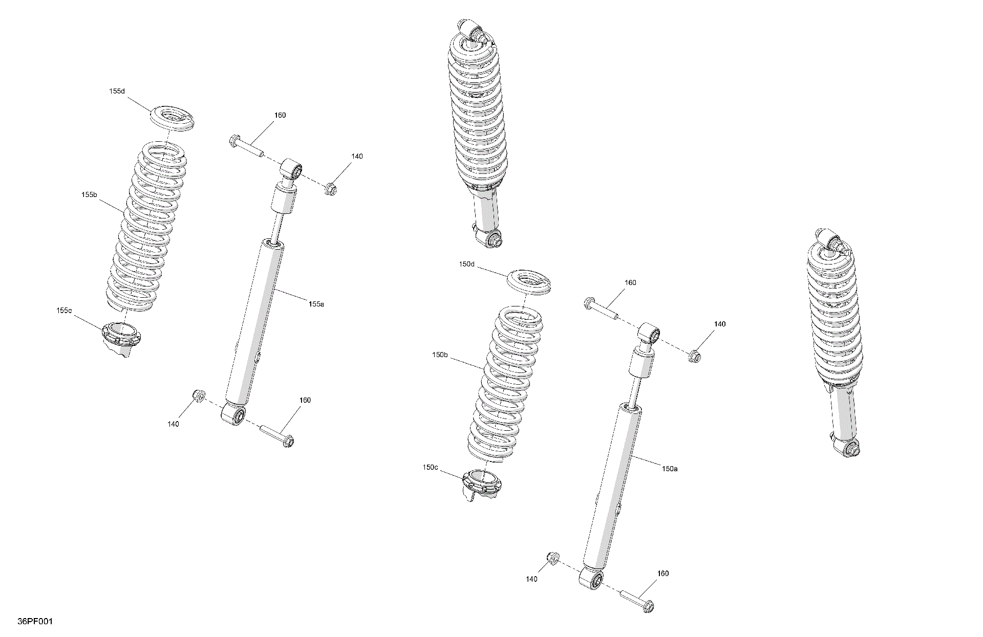 An Image of a Genuine Can-Am Parts Schematic Diagram showing the schematic - SUSPENSION - REAR SHOCKS
