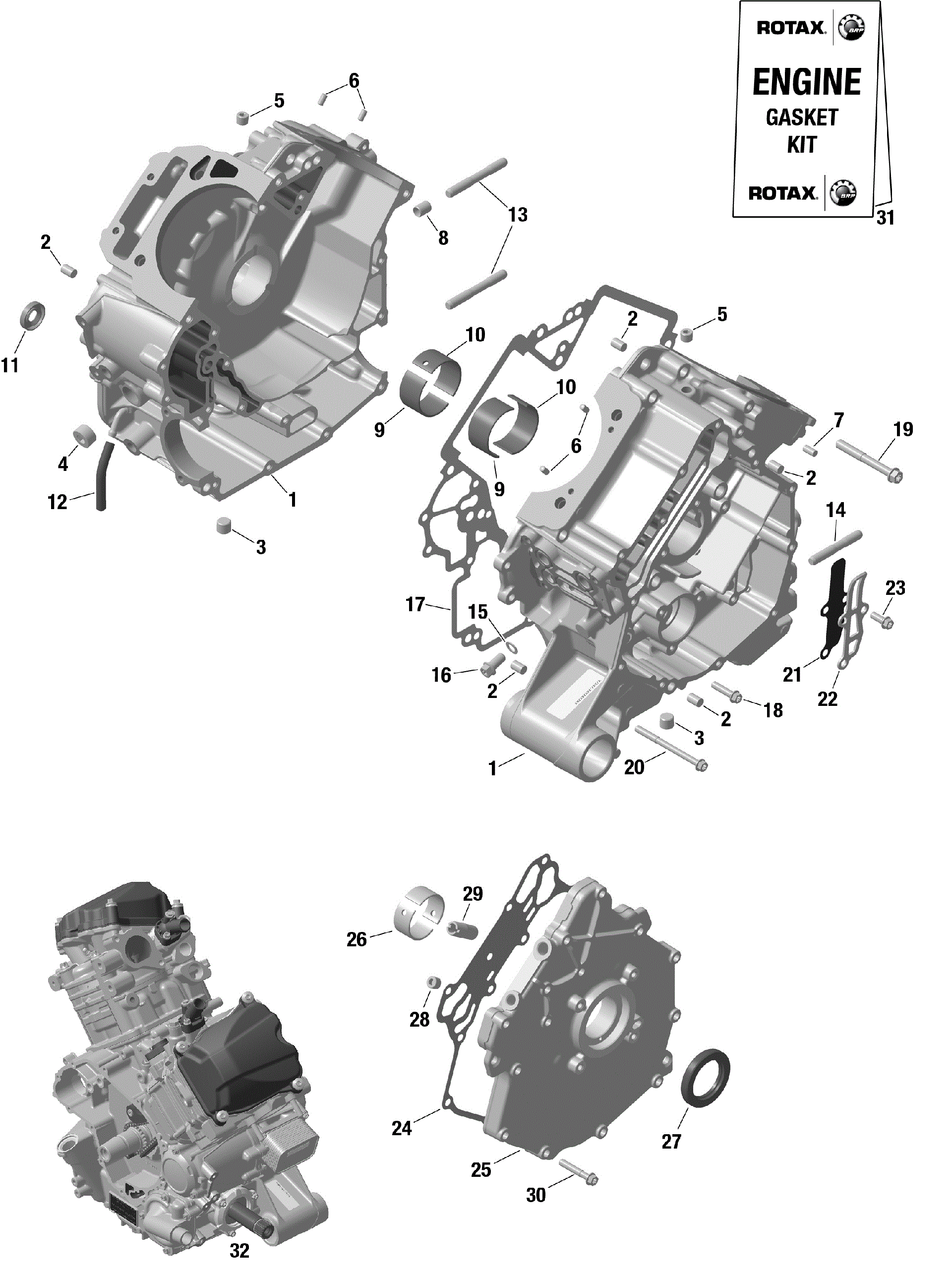 An Image of a Genuine Can-Am Parts Schematic Diagram showing the schematic - ROTAX - CRANKCASE