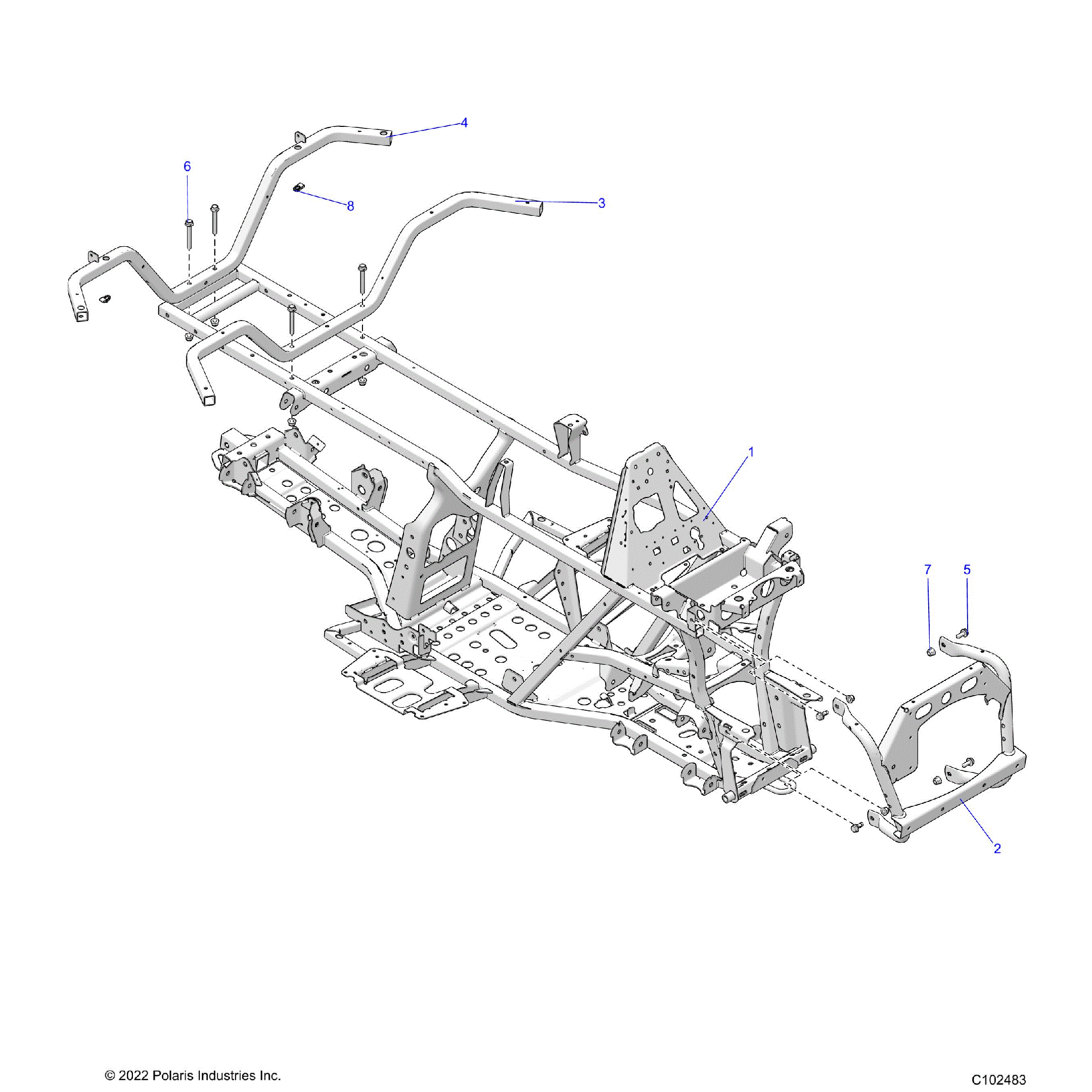 An Image of a Genuine Polaris Parts Schematic Diagram showing the schematic - CHASSIS: FRAME - 2024 POLARIS SPORTSMAN 570 EPS EBS RC LE