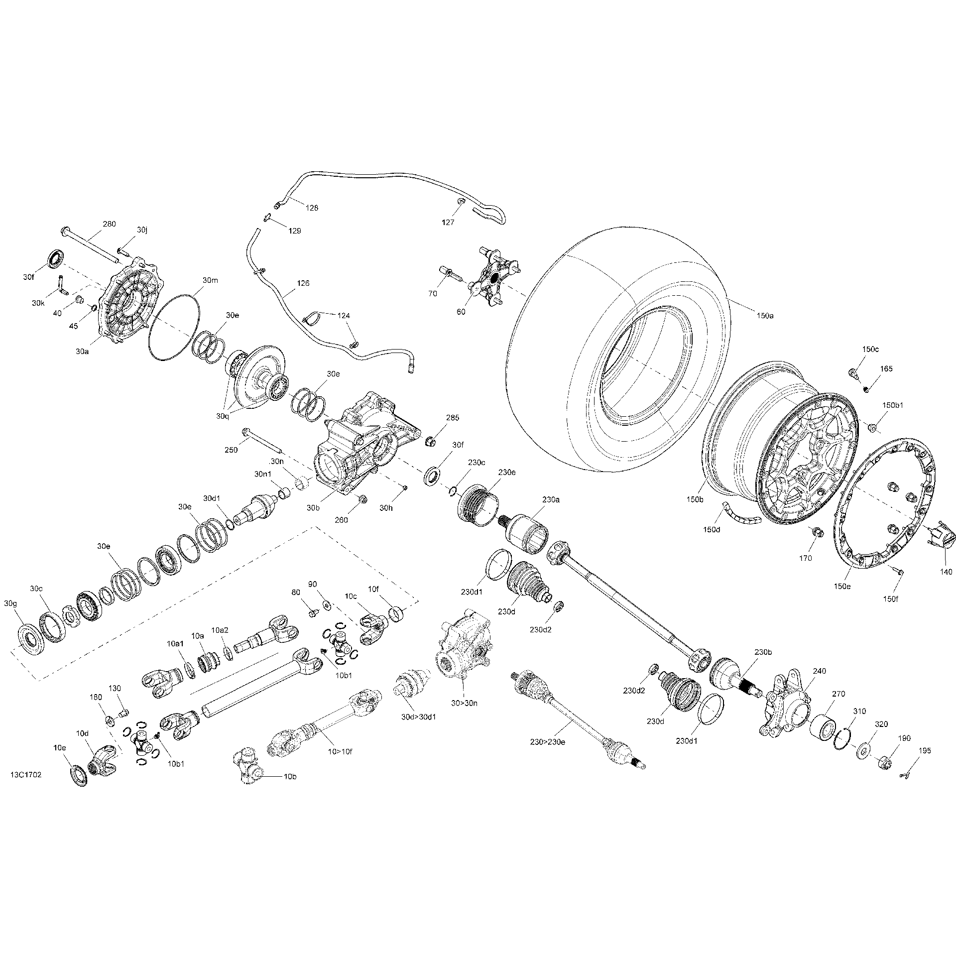 An Image of a Genuine Can-Am Parts Schematic Diagram showing the schematic - DRIVE SYSTEM REAR - ALL MODELS