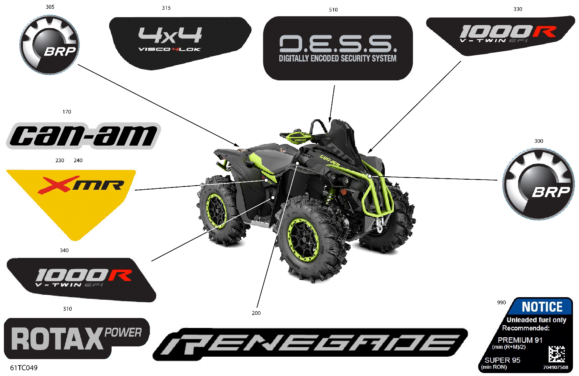 An Image of a Genuine Can-Am Parts Schematic Diagram showing the schematic - BODY - DECALS