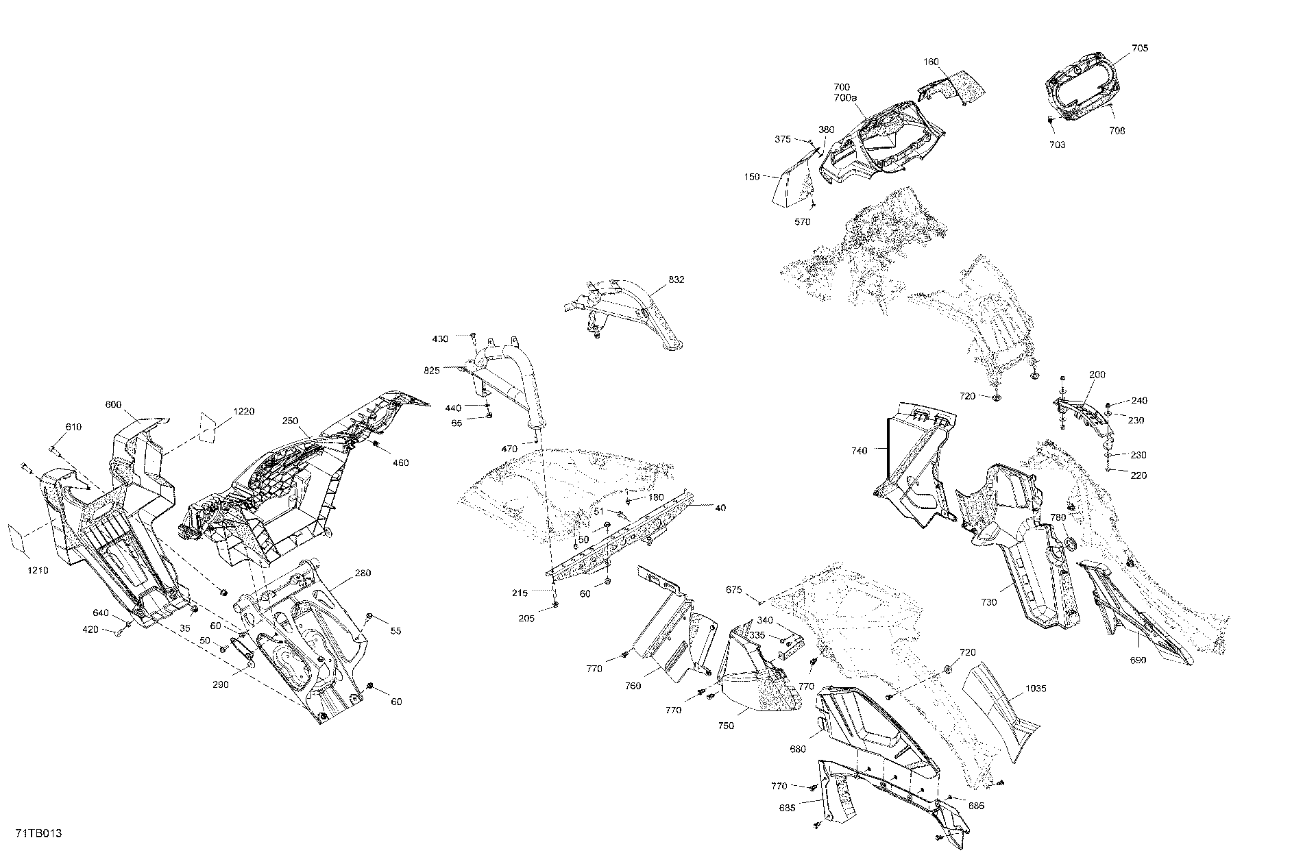 An Image of a Genuine Can-Am Parts Schematic Diagram showing the schematic - BODY - FRONT SECTION
