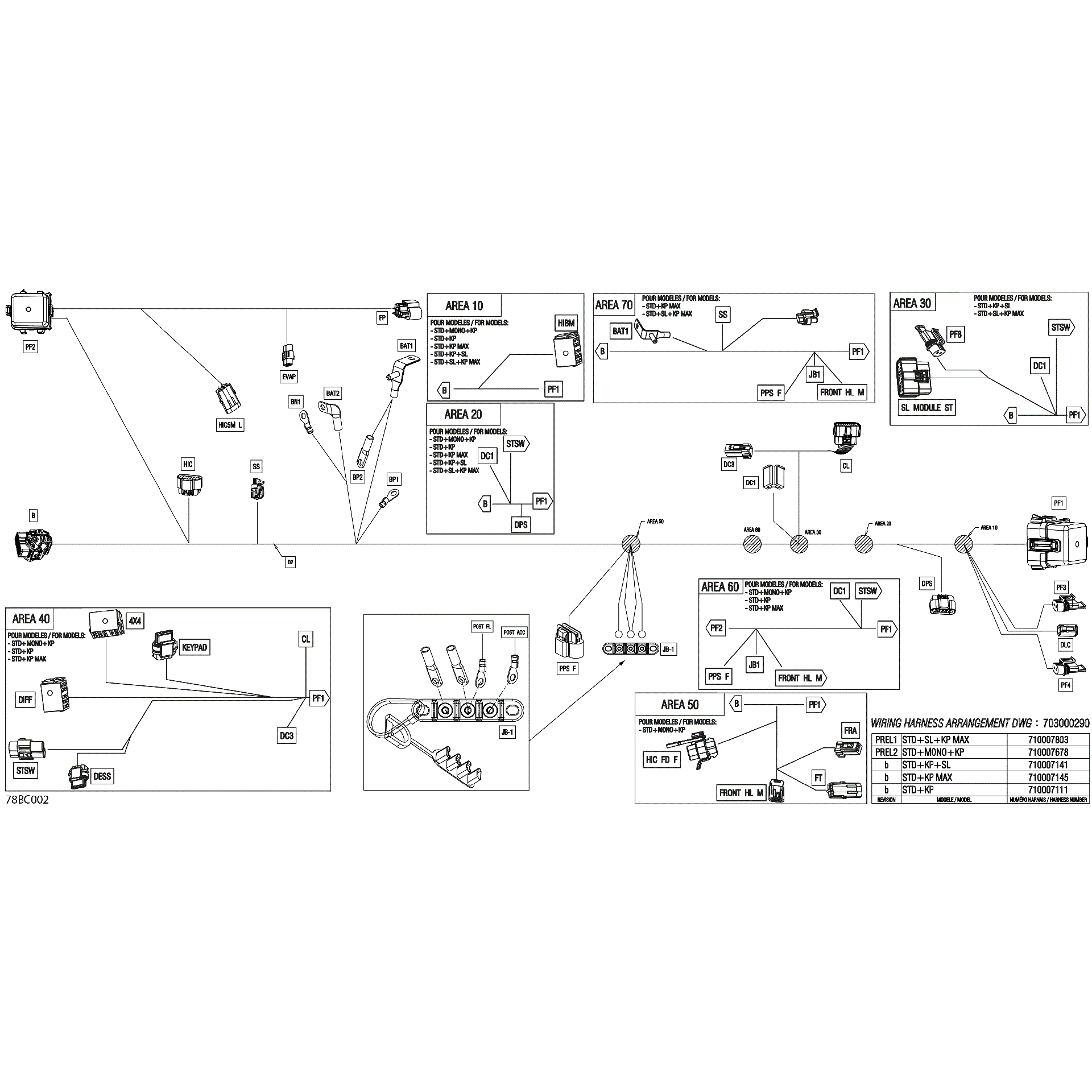An Image of a Genuine Can-Am Parts Schematic Diagram showing the schematic - ELECTRIC - MAIN HARNESS - 710007141