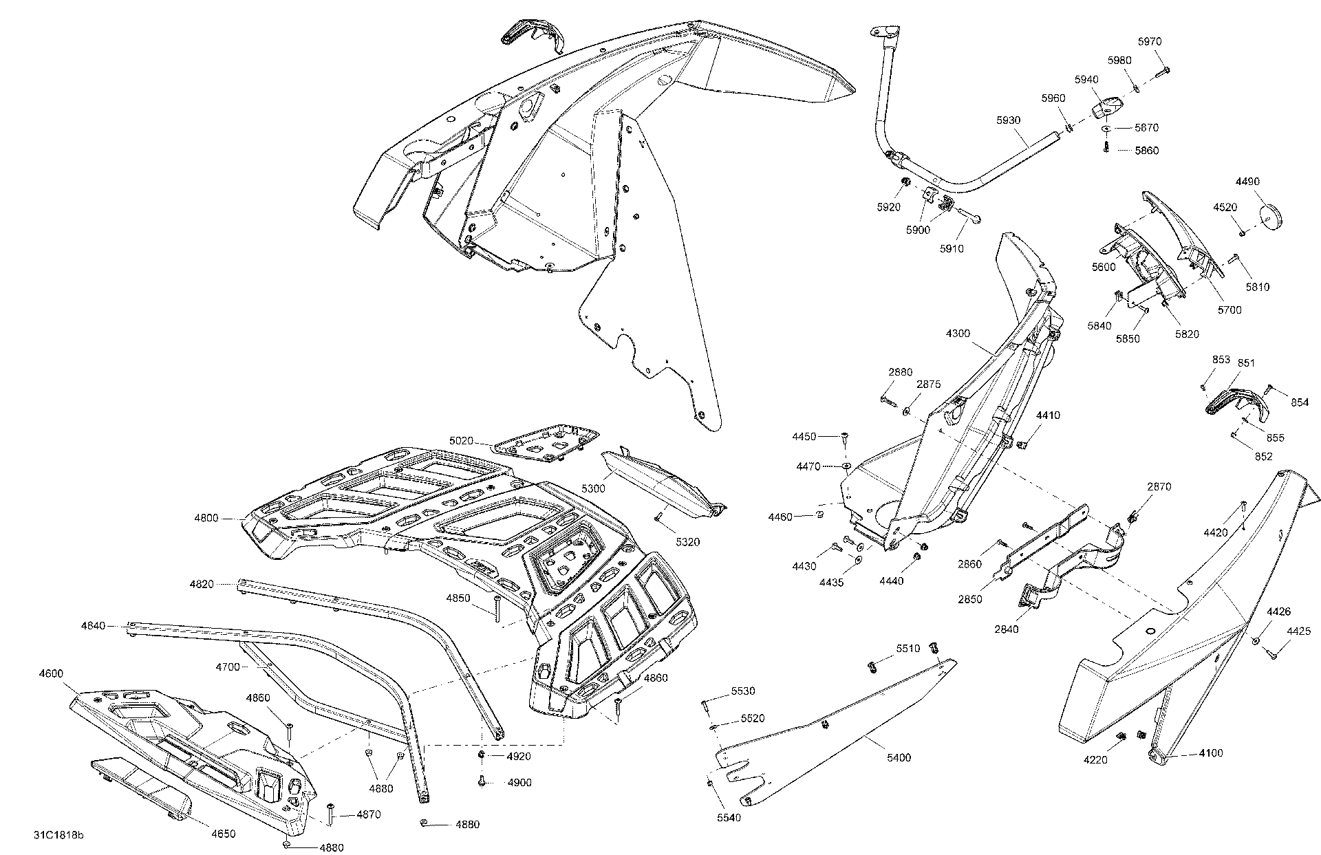 An Image of a Genuine Can-Am Parts Schematic Diagram showing the schematic - BODY REAR PART MAVERICK MAX - PACKAGE X MR
