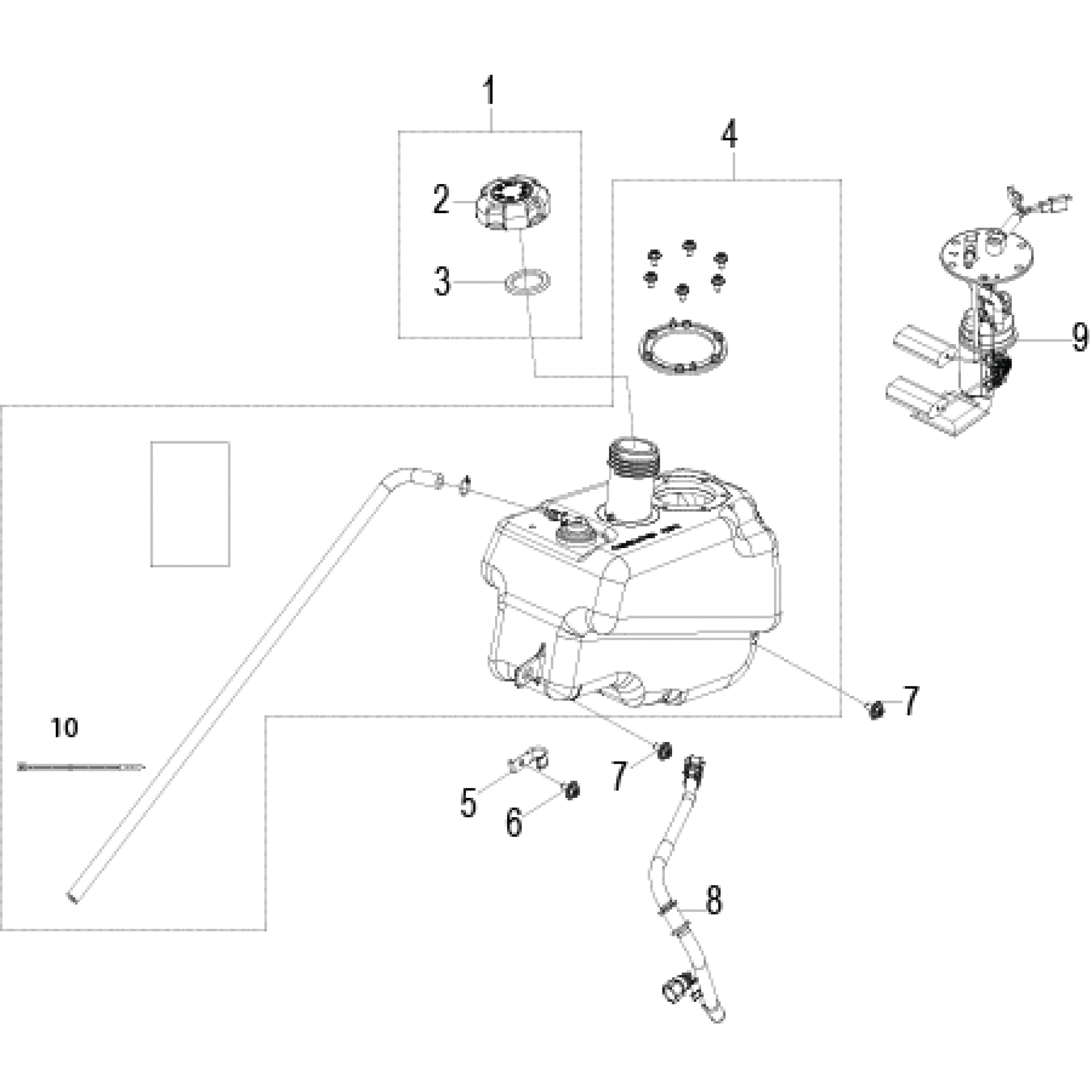 An Image of a Genuine Polaris Parts Schematic Diagram showing the schematic - BODY: FUEL TANK and HOSES - 2022 POLARIS SPORTSMAN 110