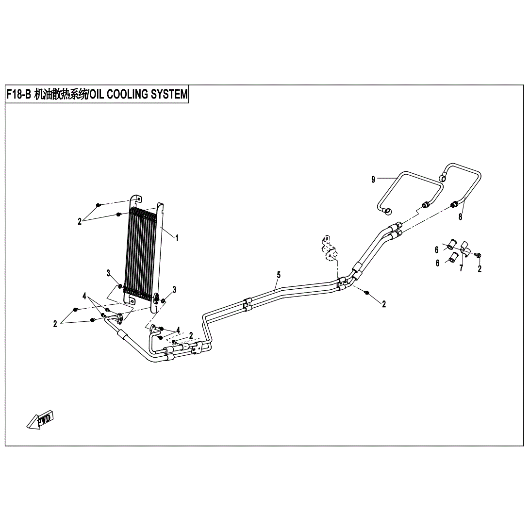 An Image of a Genuine CFMOTO Parts Schematic Diagram showing the schematic - OIL COOLING SYSTEM - 2022 CFMOTO UFORCE 800