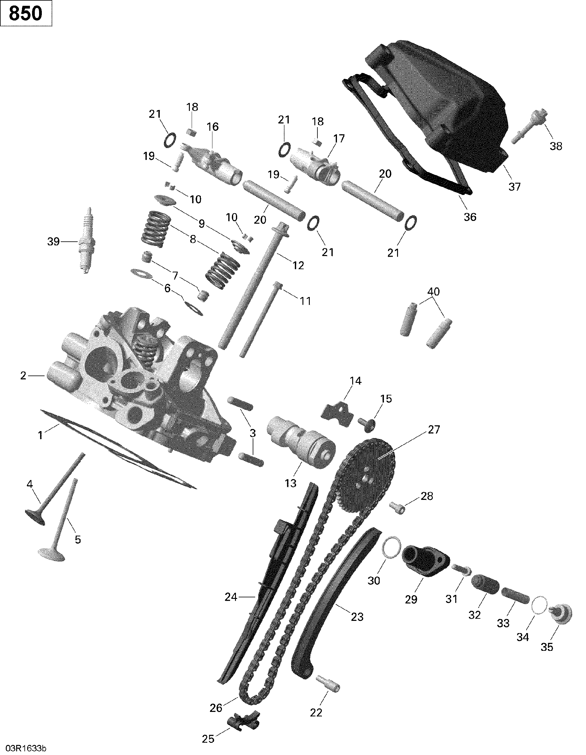 An Image of a Genuine Can-Am Parts Schematic Diagram showing the schematic - CYLINDER HEAD REAR - 850 EFI