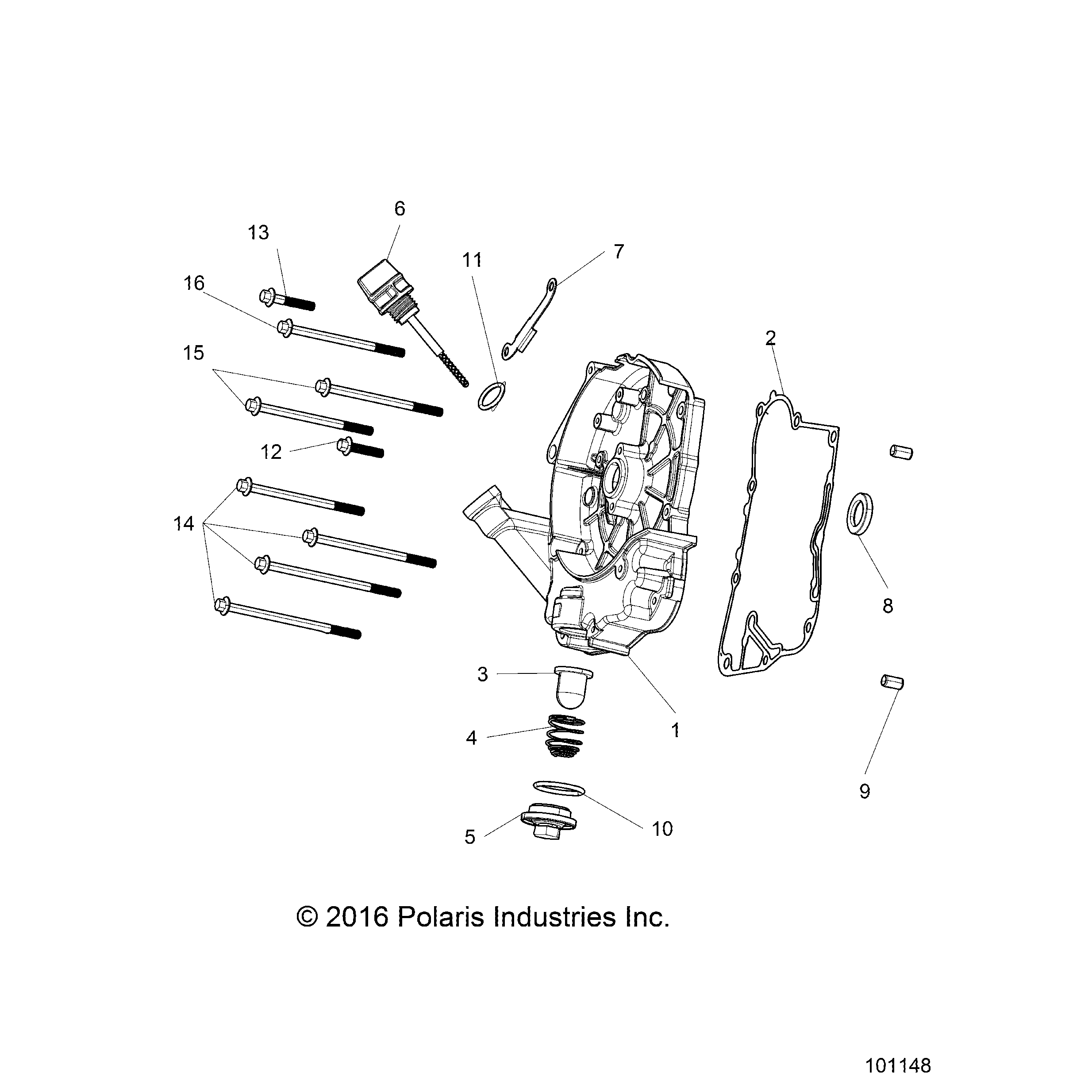 An Image of a Genuine Polaris Parts Schematic Diagram showing the schematic - ENGINE: CRANKCASE COVER ASM RIGHT - 2017 POLARIS ACE 150