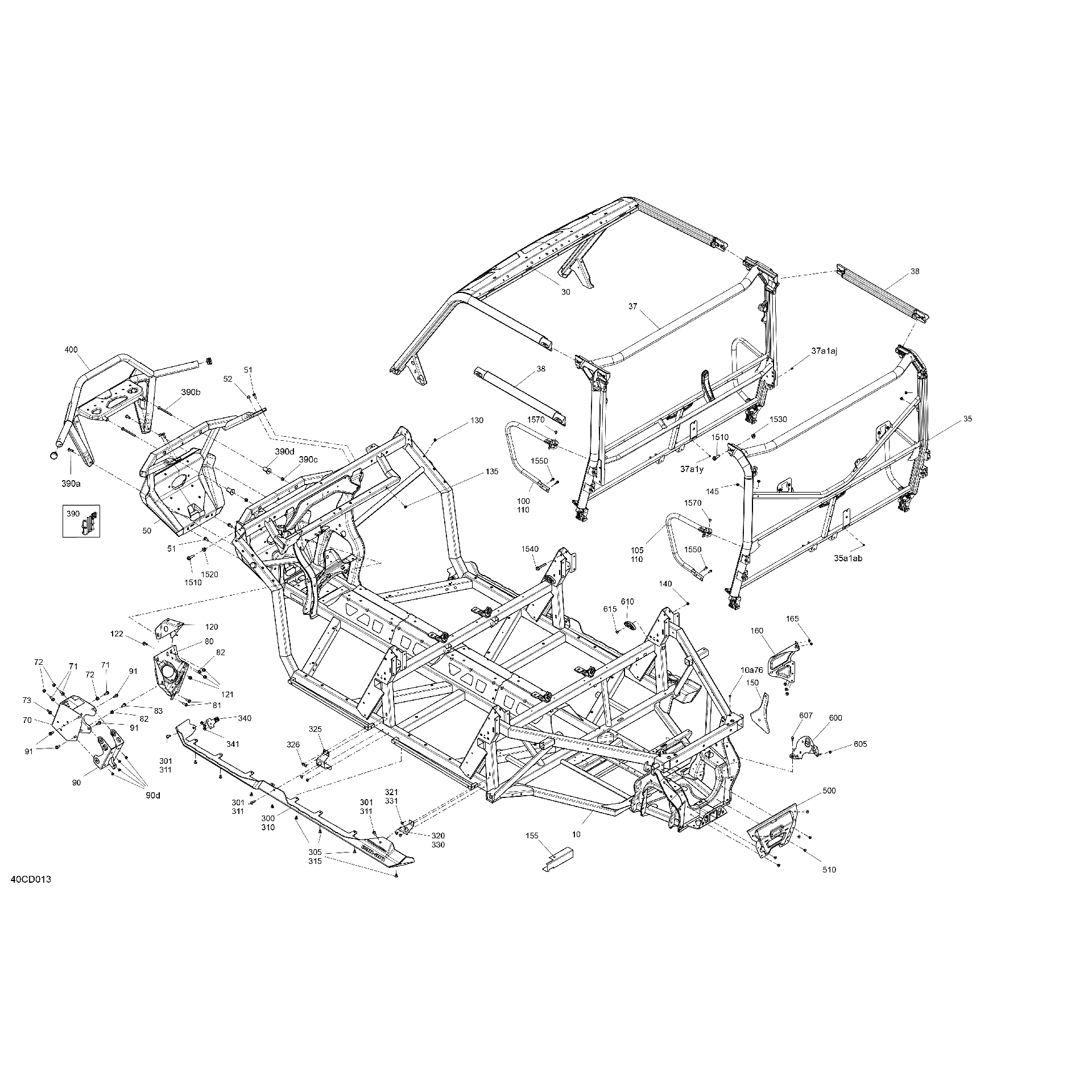 An Image of a Genuine Can-Am Parts Schematic Diagram showing the schematic - FRAME - SYSTEM