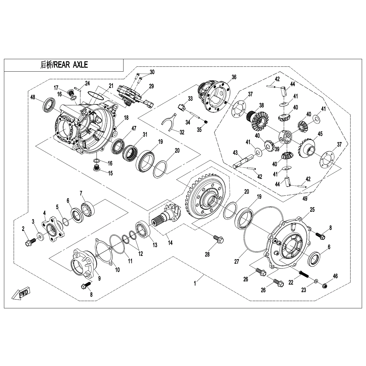 An Image of a genuine CFMOTO Parts Schematic Diagram showing the group - REAR AXLE (ON CAMMAND) - 2025 CFMOTO CFORCE 800 TOURING