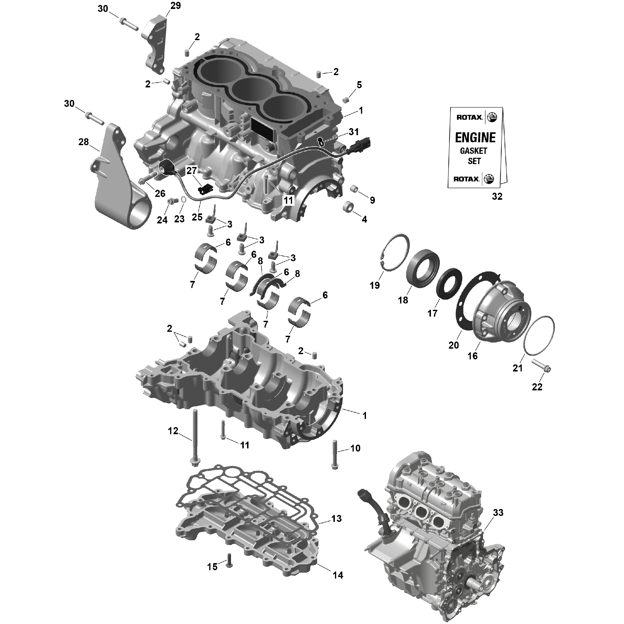 An Image of a Genuine Can-Am Parts Schematic Diagram showing the schematic - ROTAX - CRANKCASE