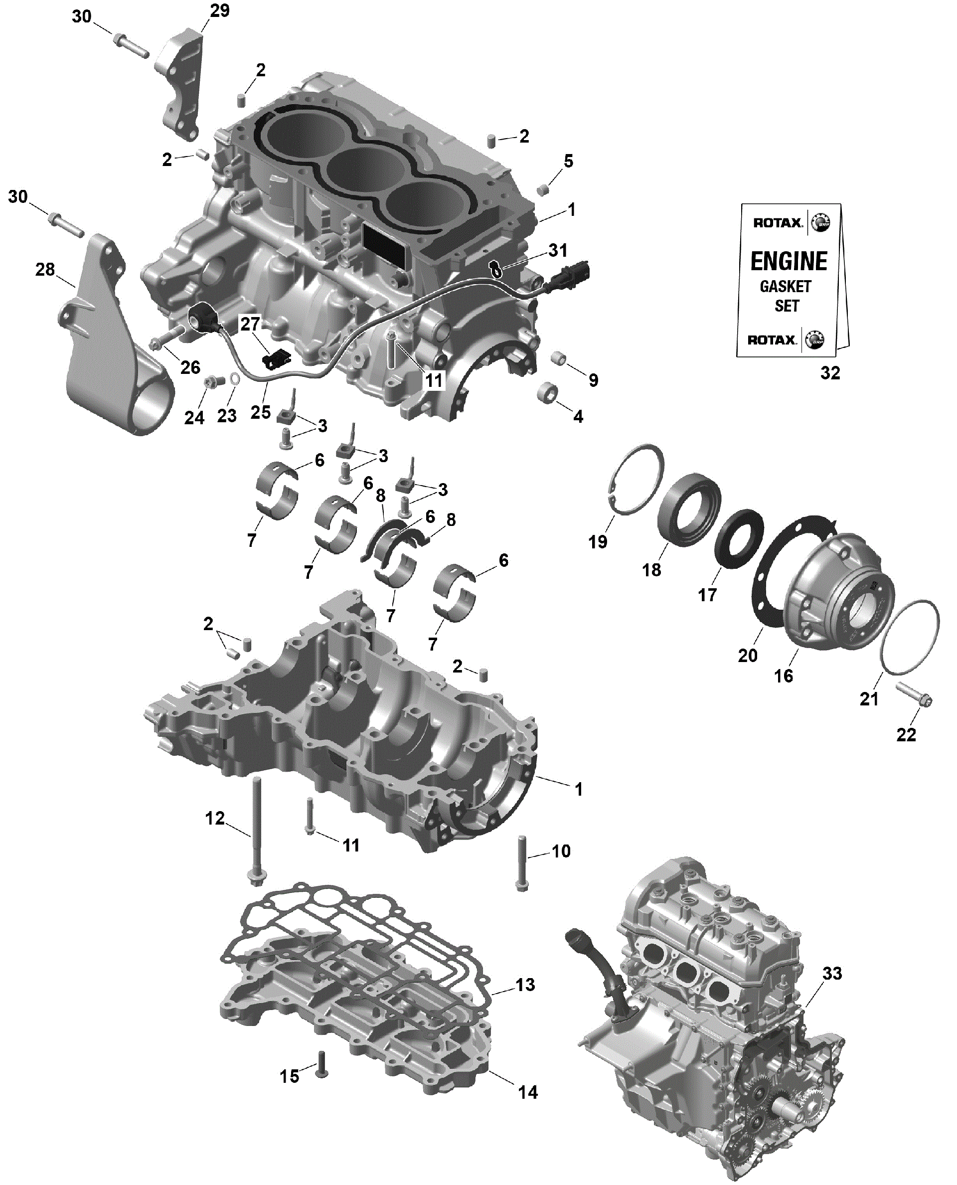 An Image of a Genuine Can-Am Parts Schematic Diagram showing the schematic - ROTAX - CRANKCASE