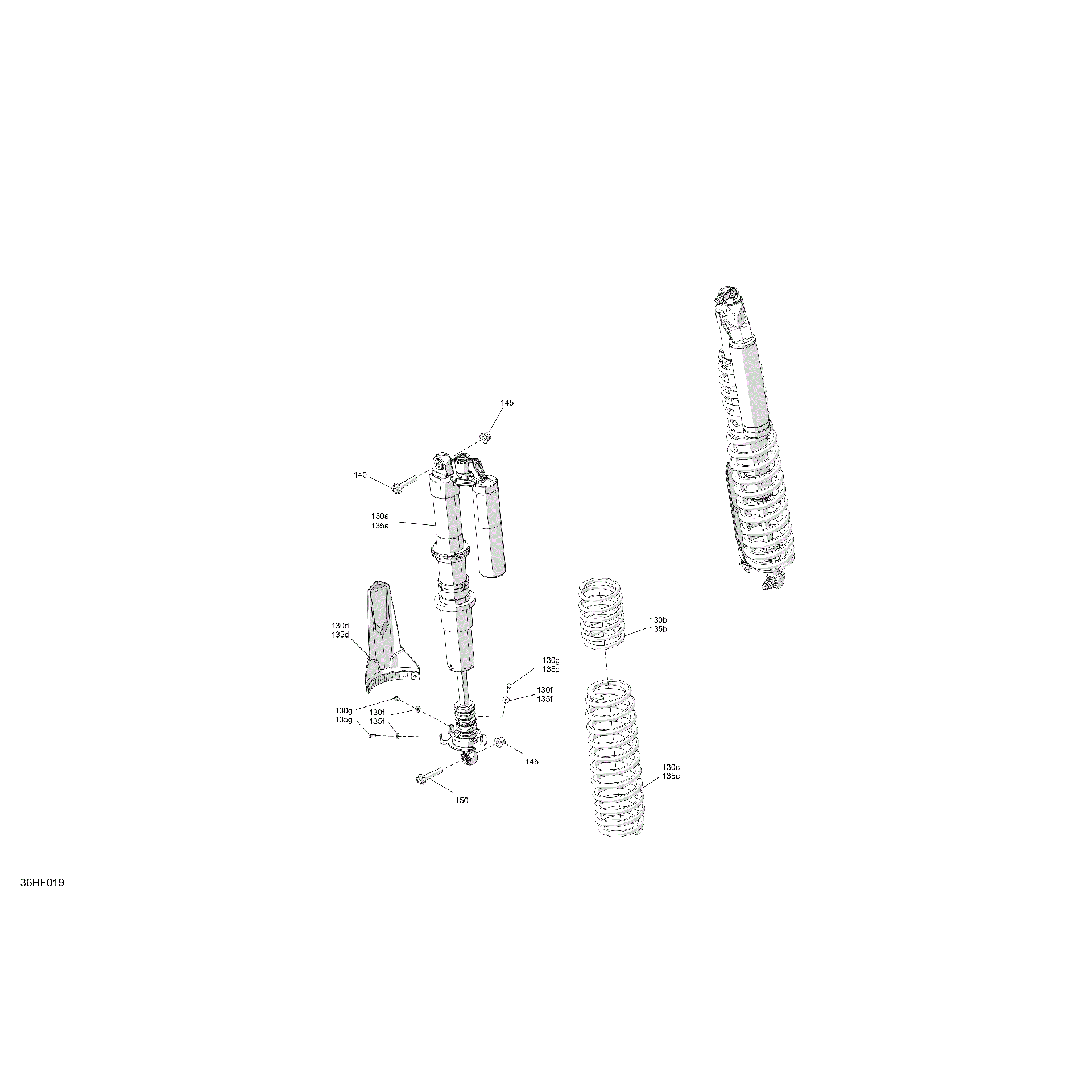 An Image of a Genuine Can-Am Parts Schematic Diagram showing the schematic - SUSPENSION - REAR SHOCKS