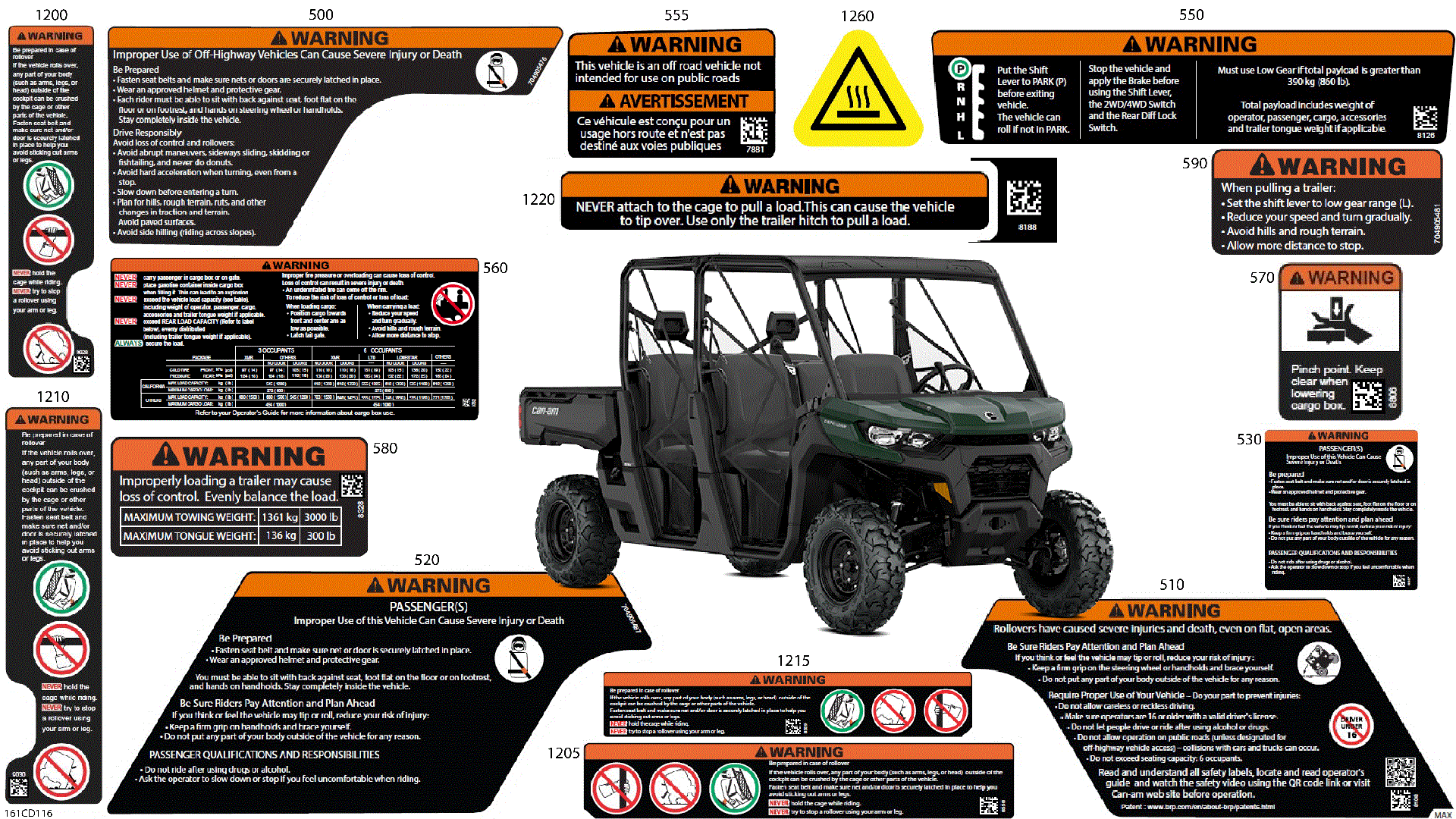 An Image of a Genuine Can-Am Parts Schematic Diagram showing the schematic - BODY - WARNING DECALS