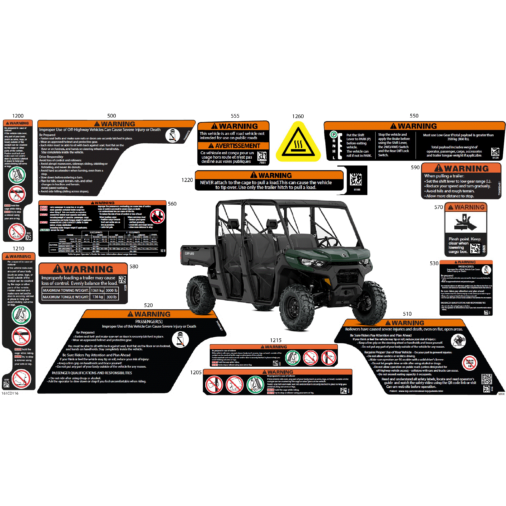 An Image of a Genuine Can-Am Parts Schematic Diagram showing the schematic - BODY - WARNING DECALS