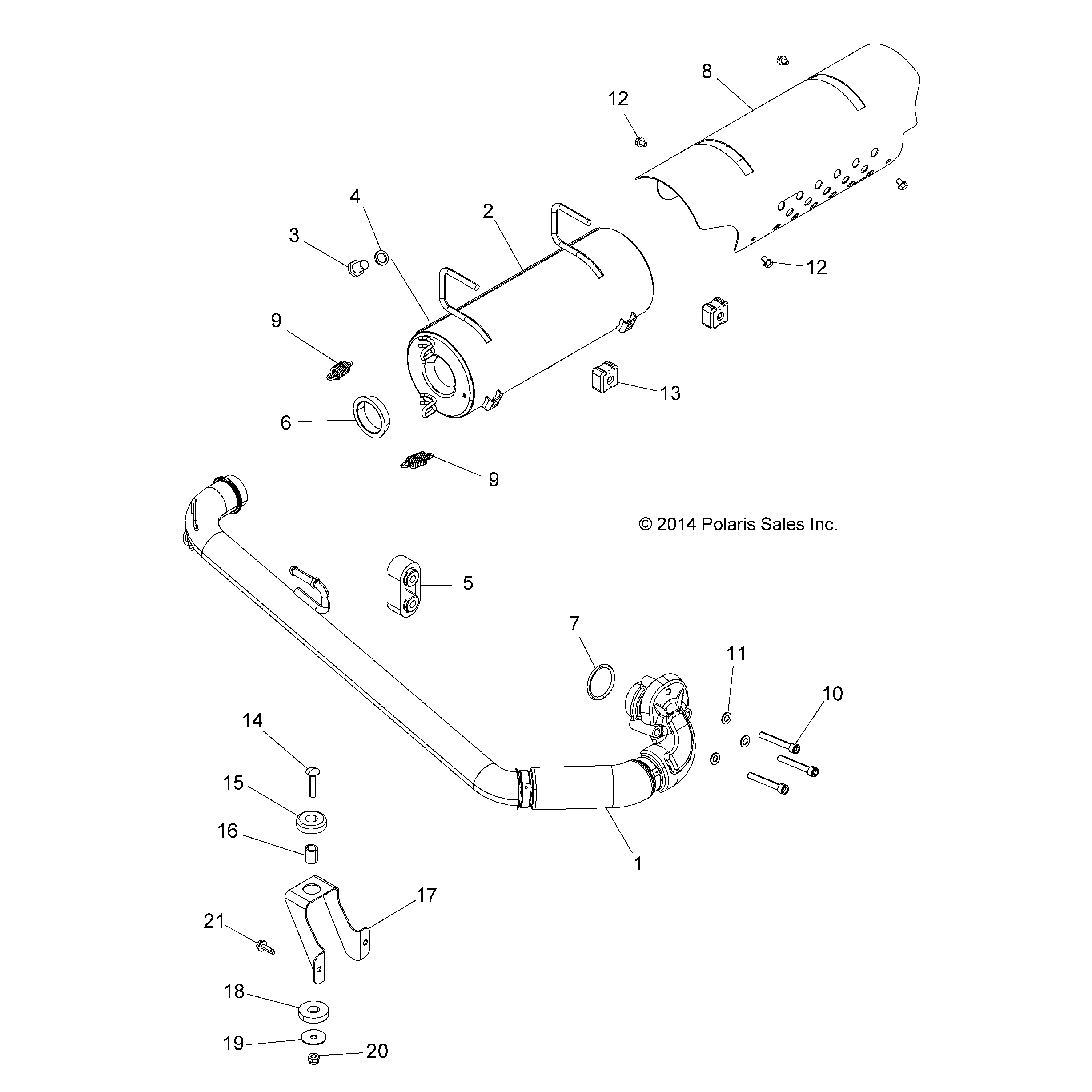 An Image of a Genuine Polaris Parts Schematic Diagram showing the schematic - ENGINE: EXHAUST SYSTEM - 2016 POLARIS ACE 570 EFI