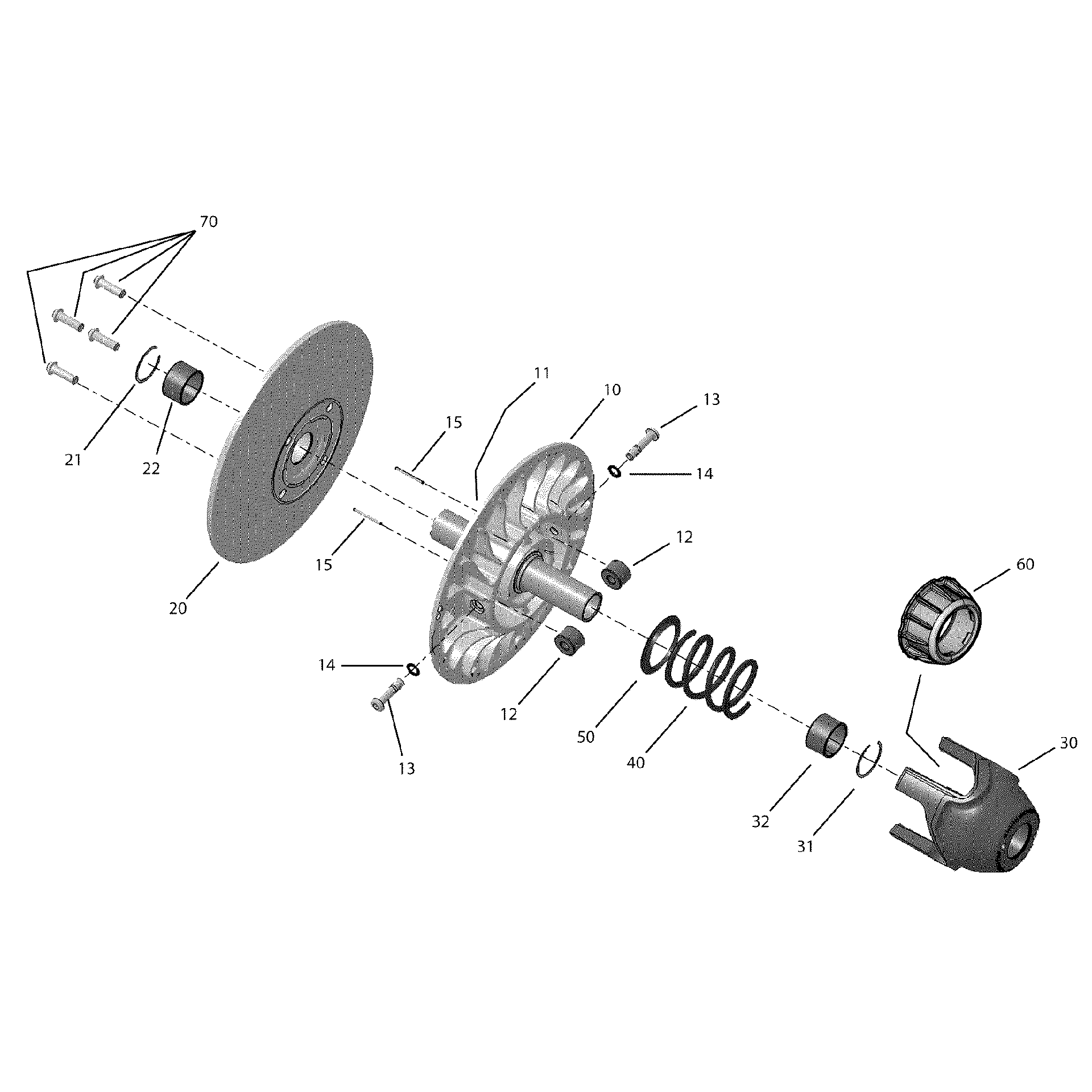 An Image of a Genuine Can-Am Parts Schematic Diagram showing the schematic - TRANSMISSION-DRIVEN PULLEY TURBO _19R1536A