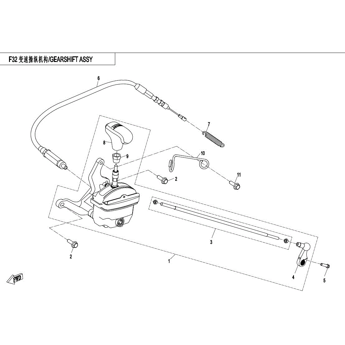 An Image of a genuine CFMOTO Parts Schematic Diagram showing the group - GEARSHIFT ASSY - 2017 CFMOTO CFORCE 800