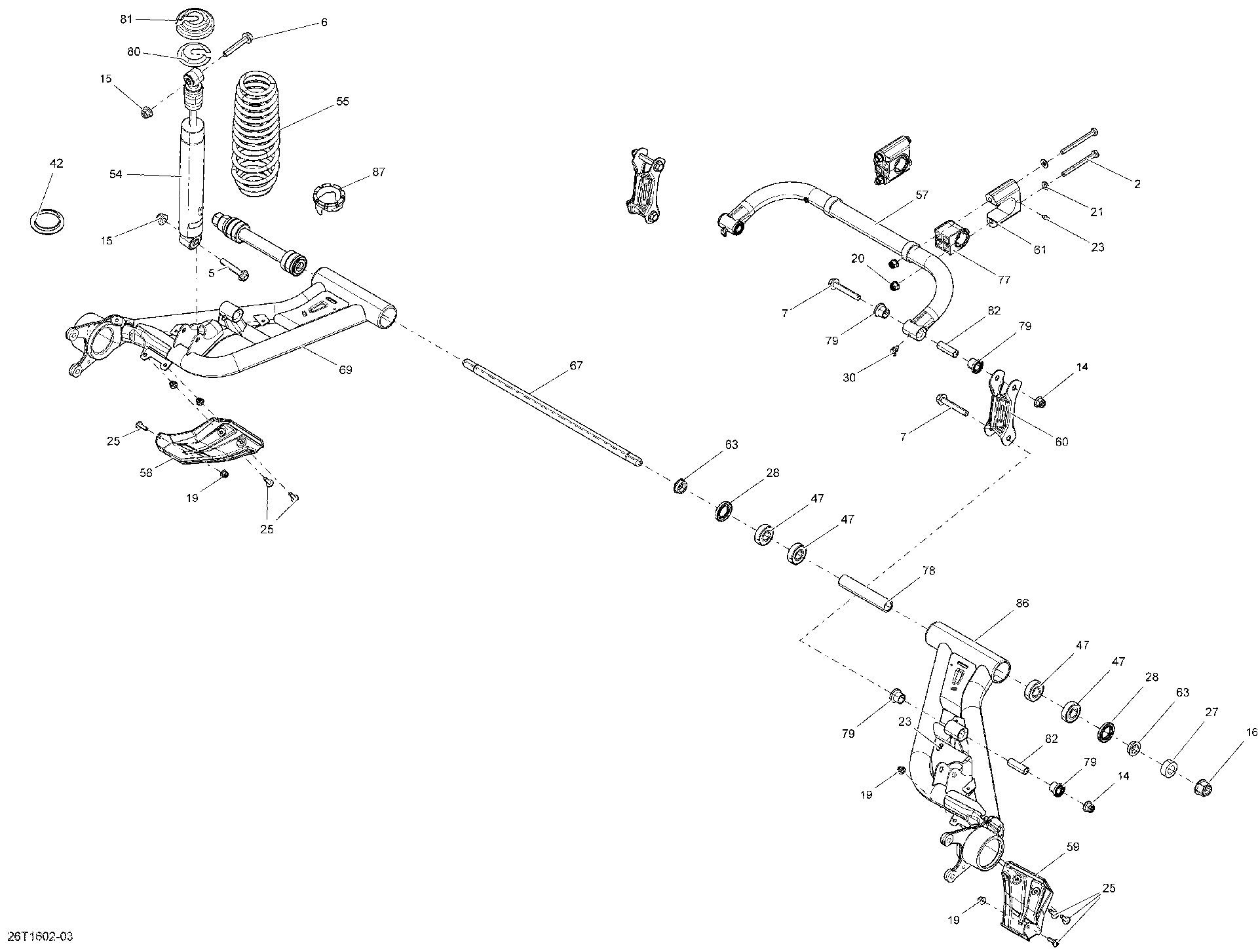 An Image of a Genuine Can-Am Parts Schematic Diagram showing the schematic - REAR SUSPENSION - EXCEPT PACKAGE LTD